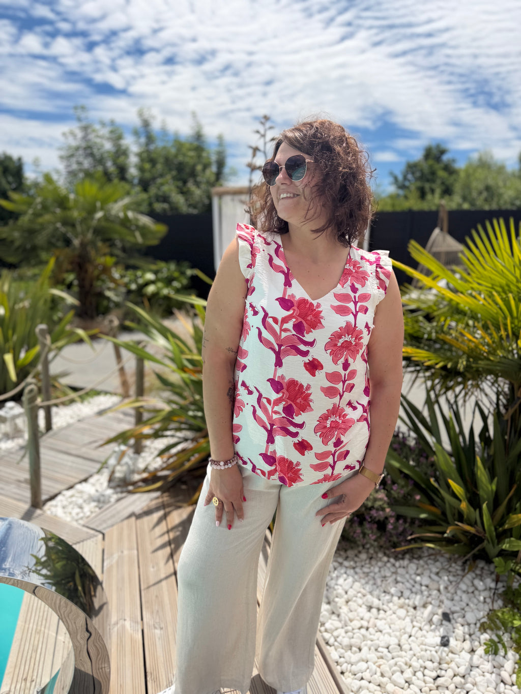 Pantalon fluide beige clair