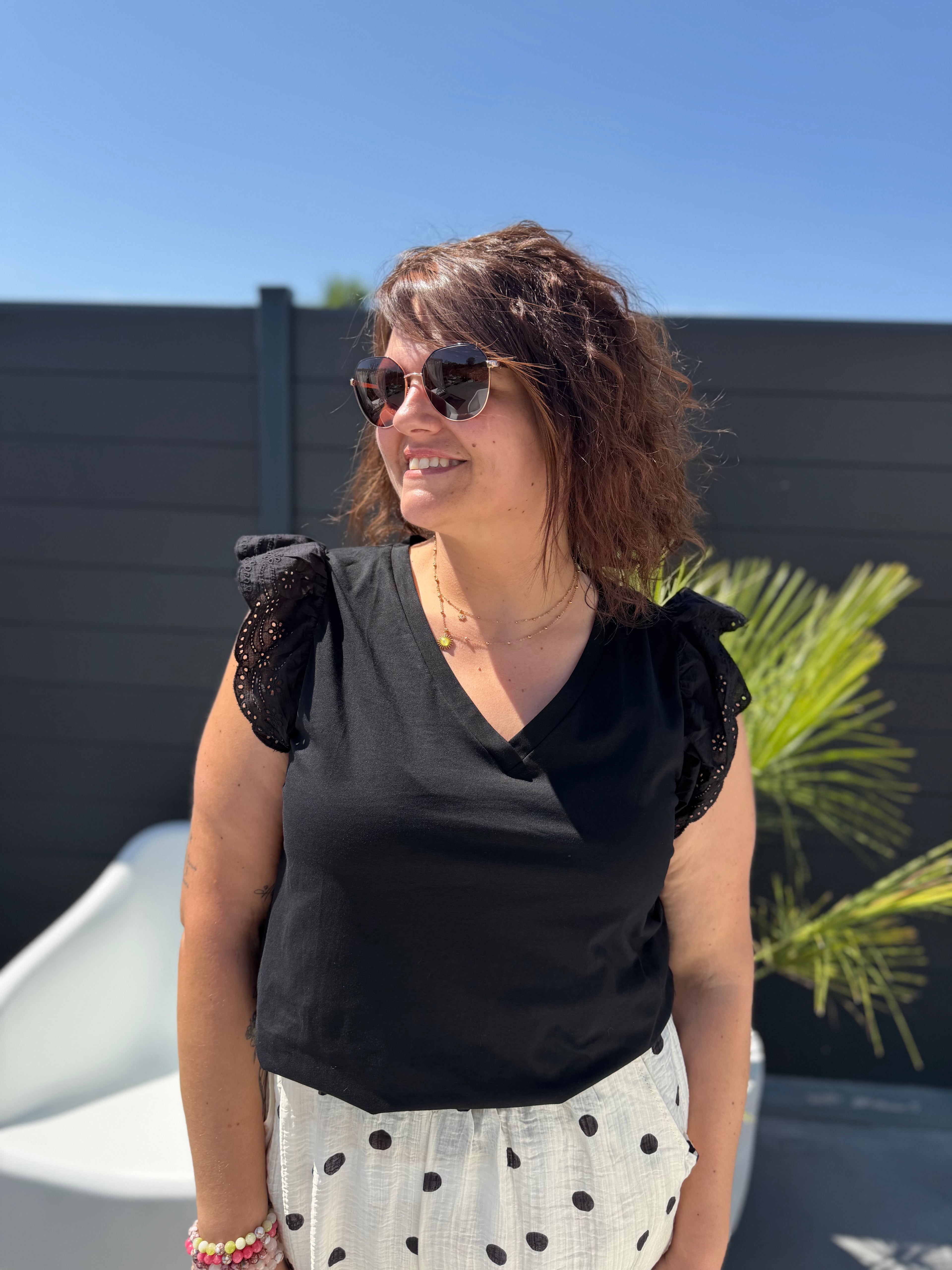 T-shirt col V Pola noir