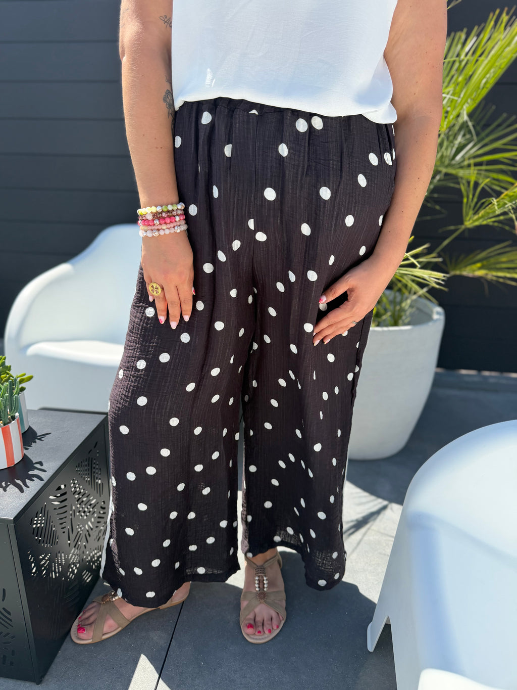 Pantalon noir fluide petits pois