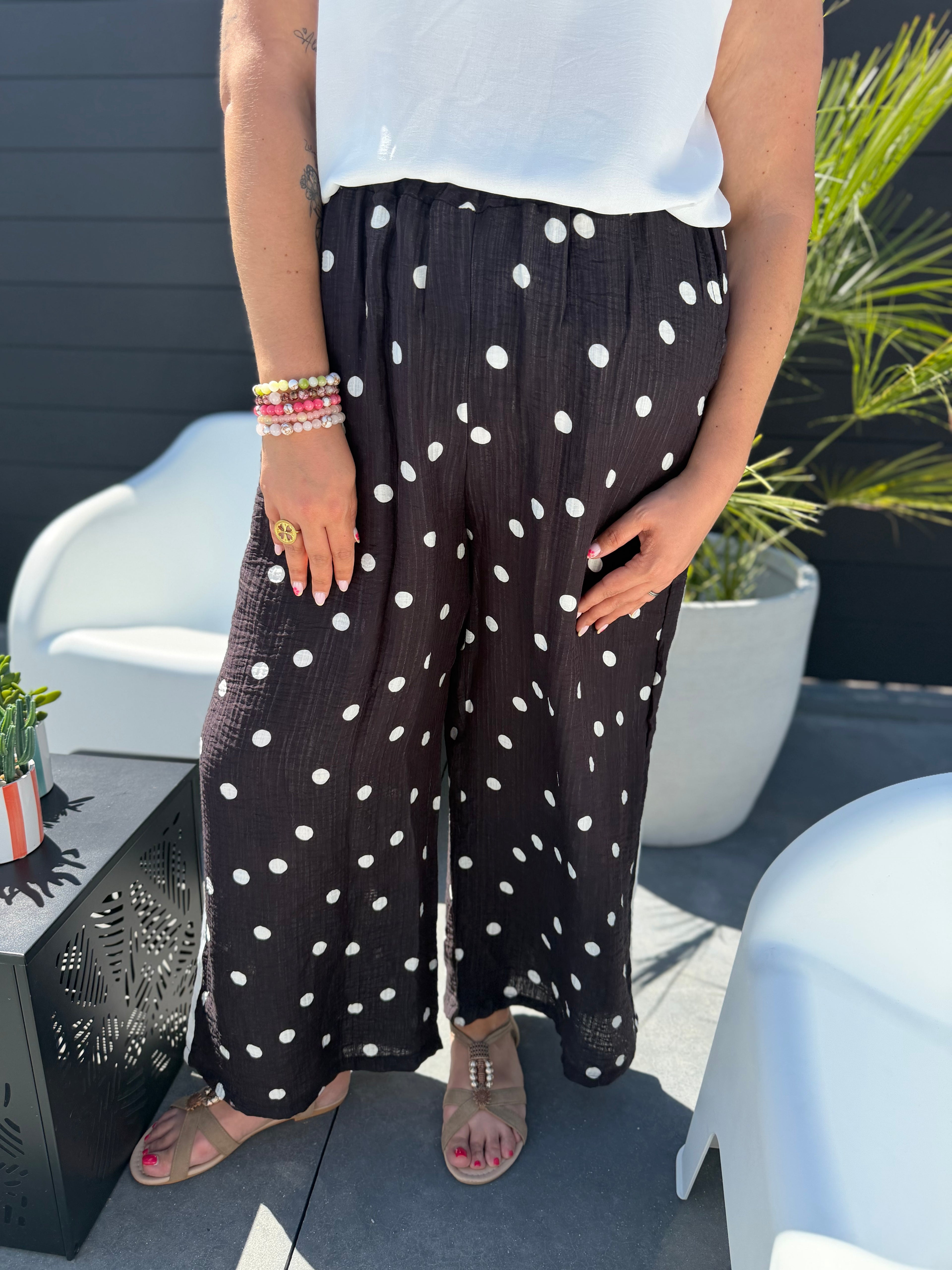 Pantalon noir fluide petits pois
