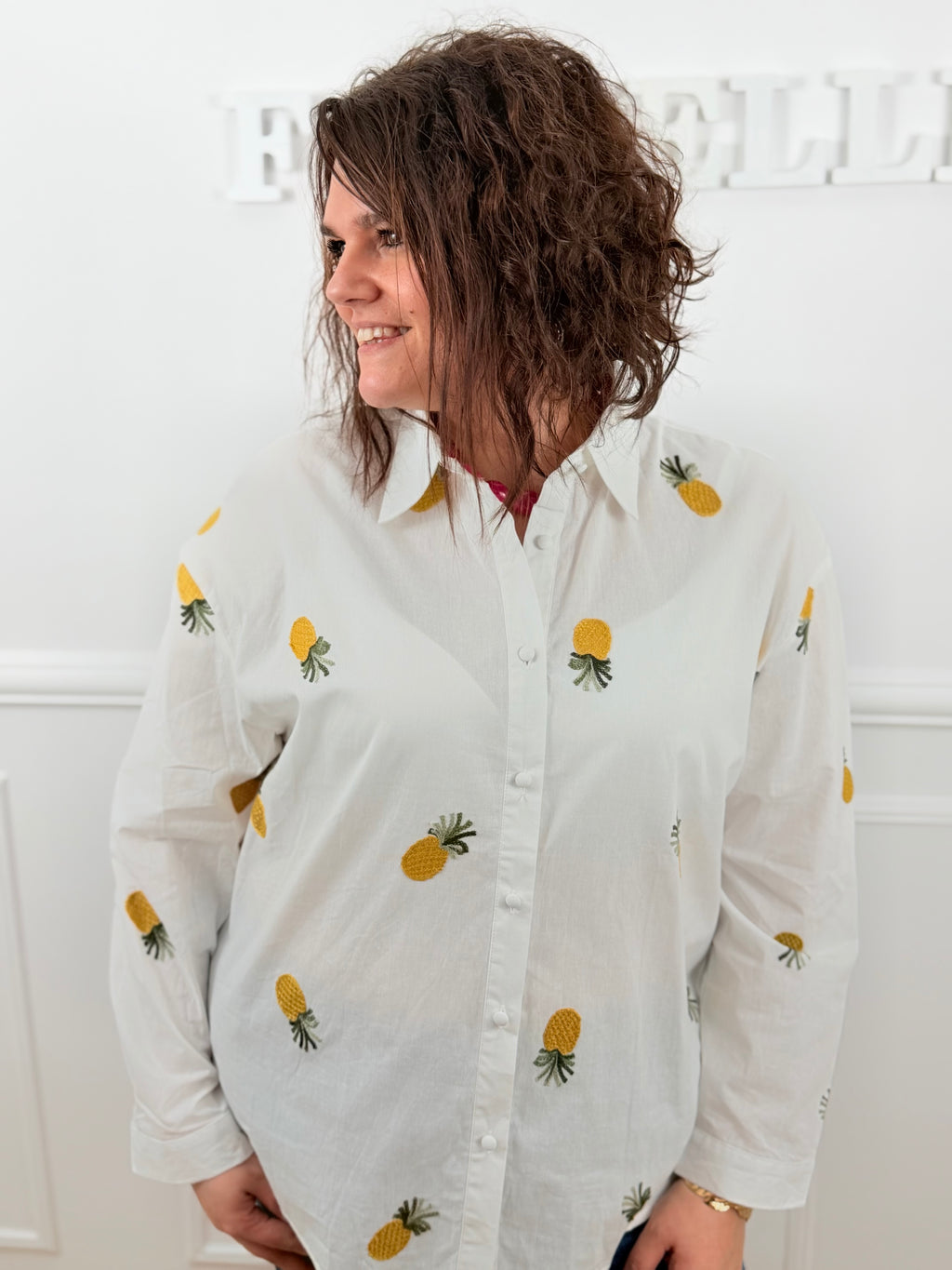🍍 Chemise Ananas – Blanche brodée