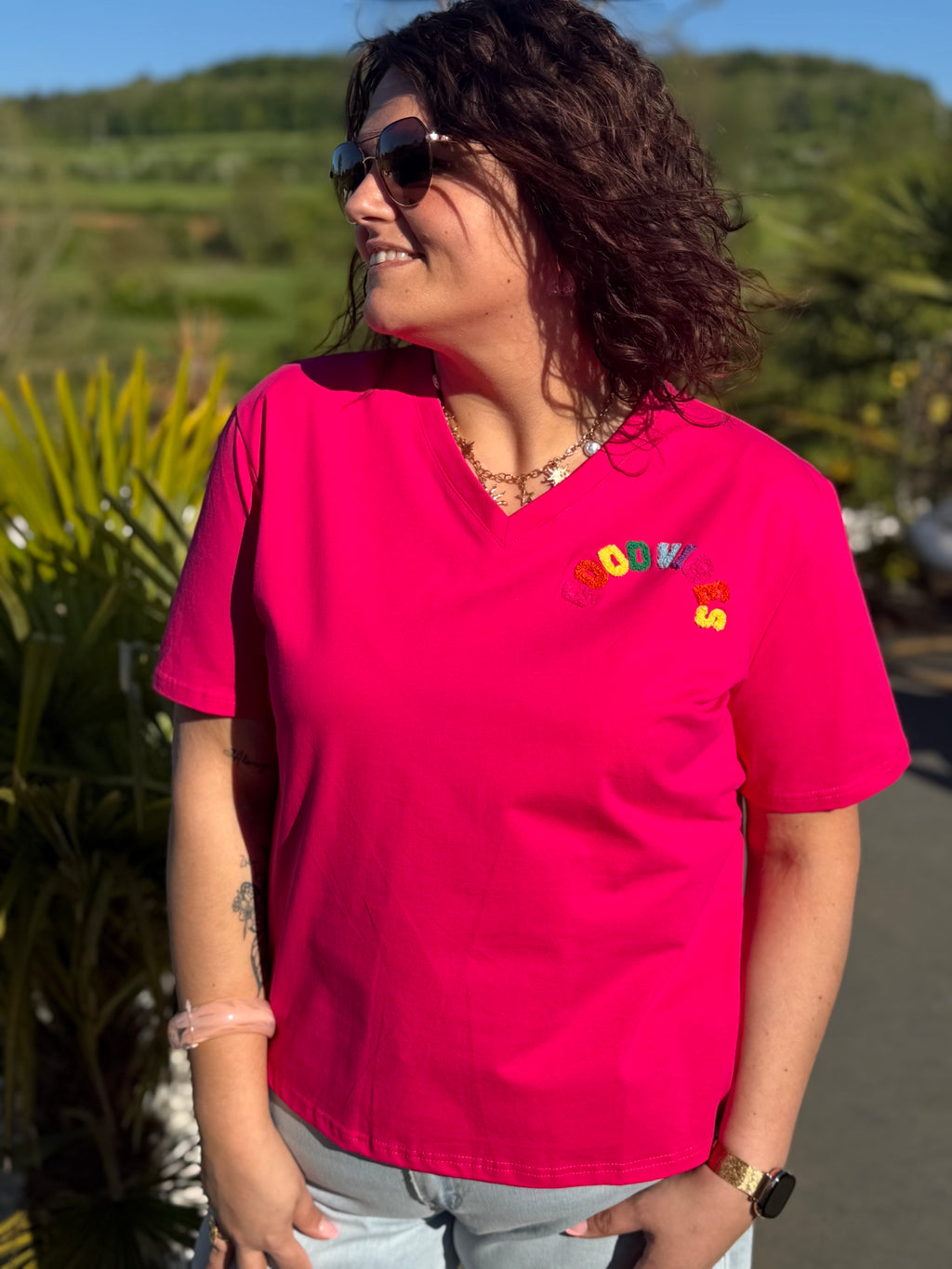 T-shirt good vibes fushia