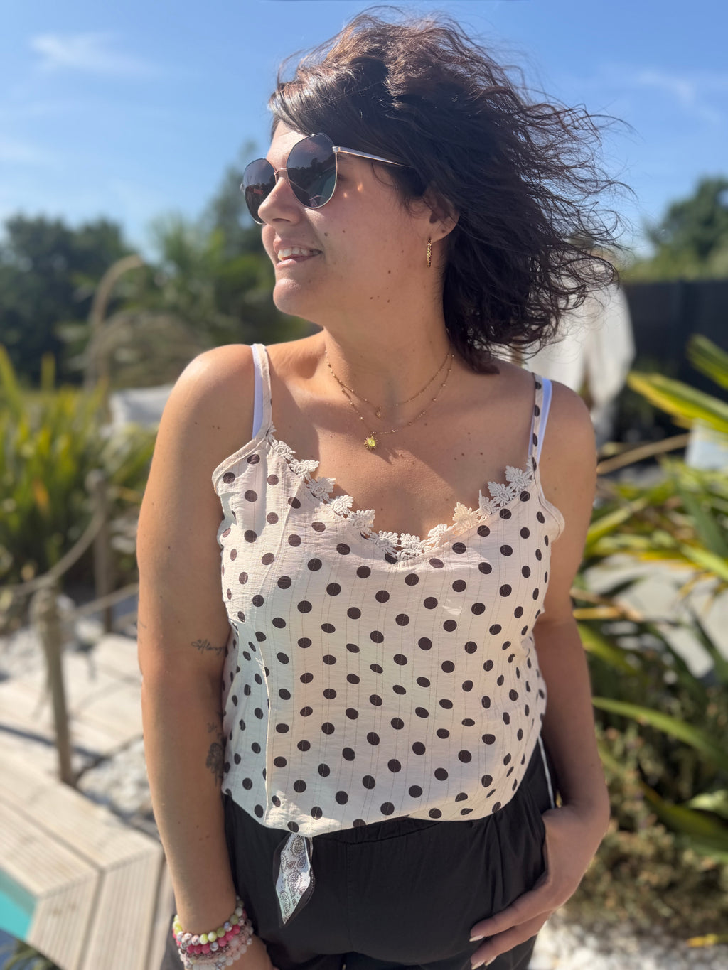 Top Zélia petits pois beige