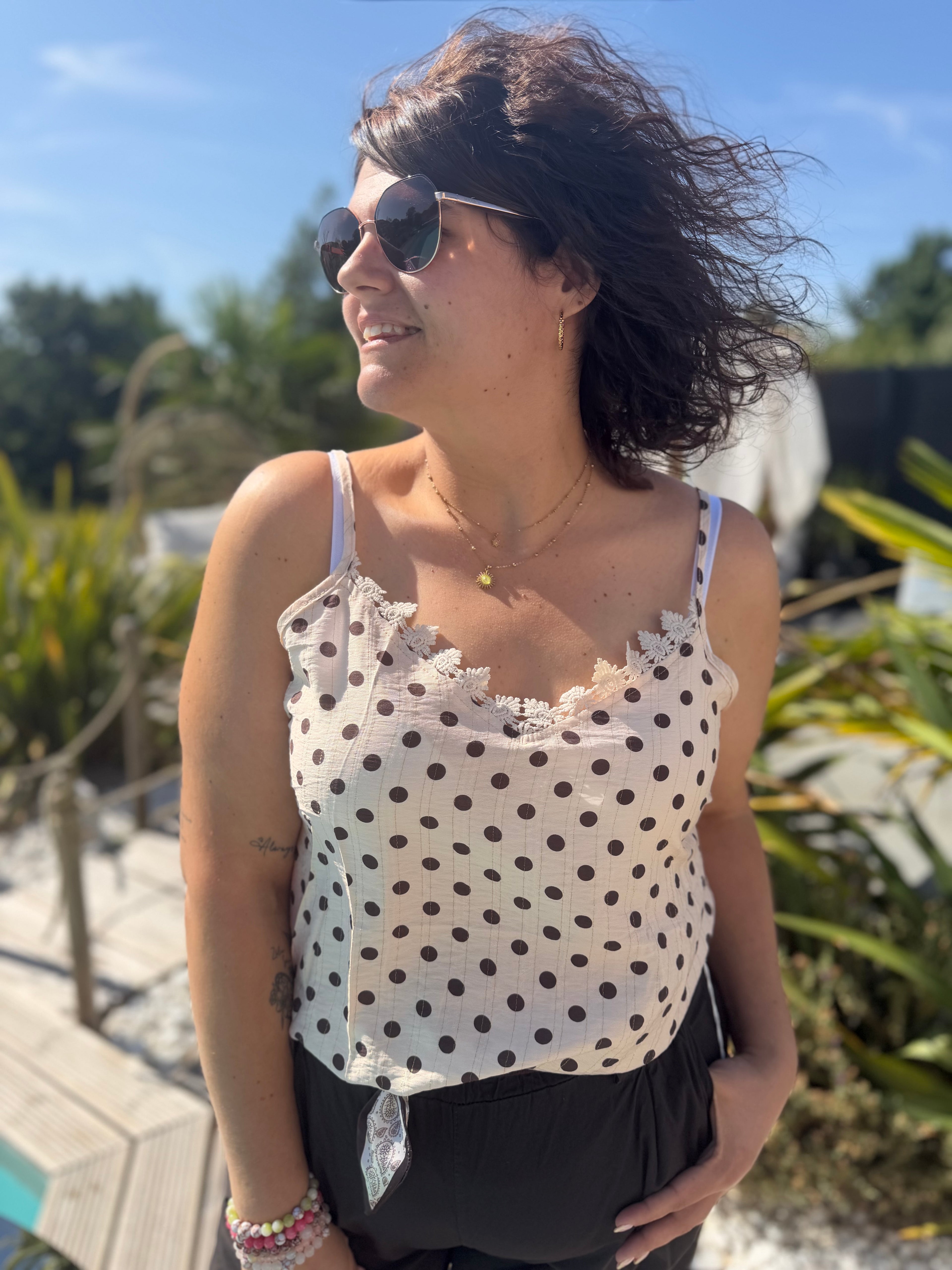 Top Zélia petits pois beige