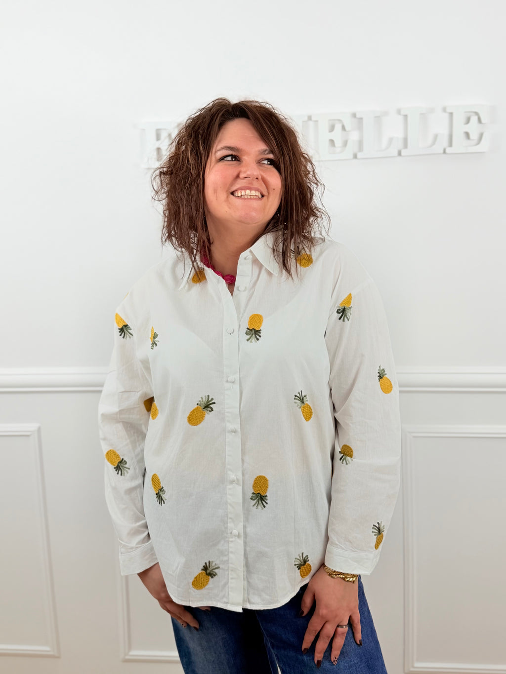 🍍 Chemise Ananas – Blanche brodée