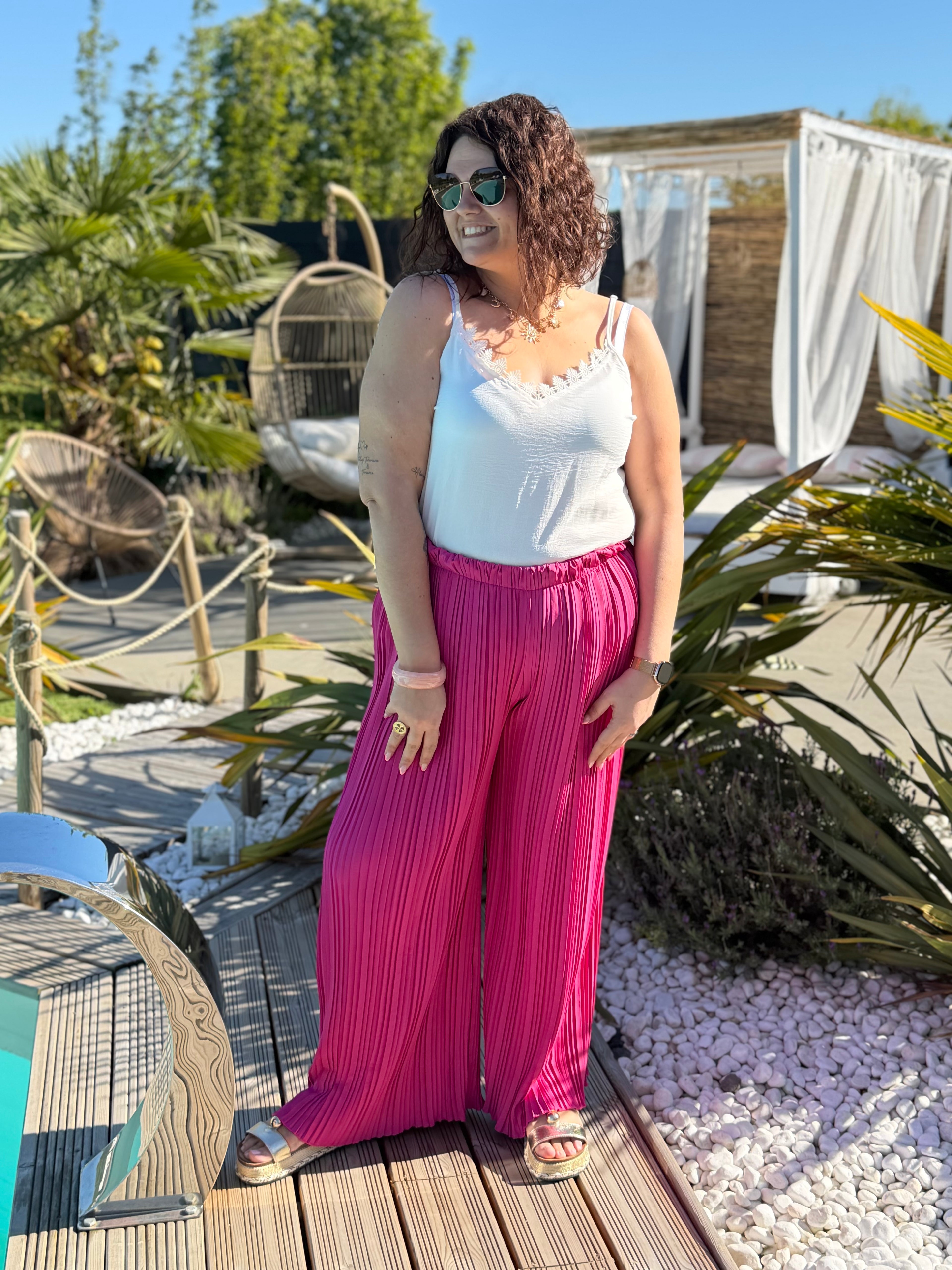 Pantalon plissé fushia