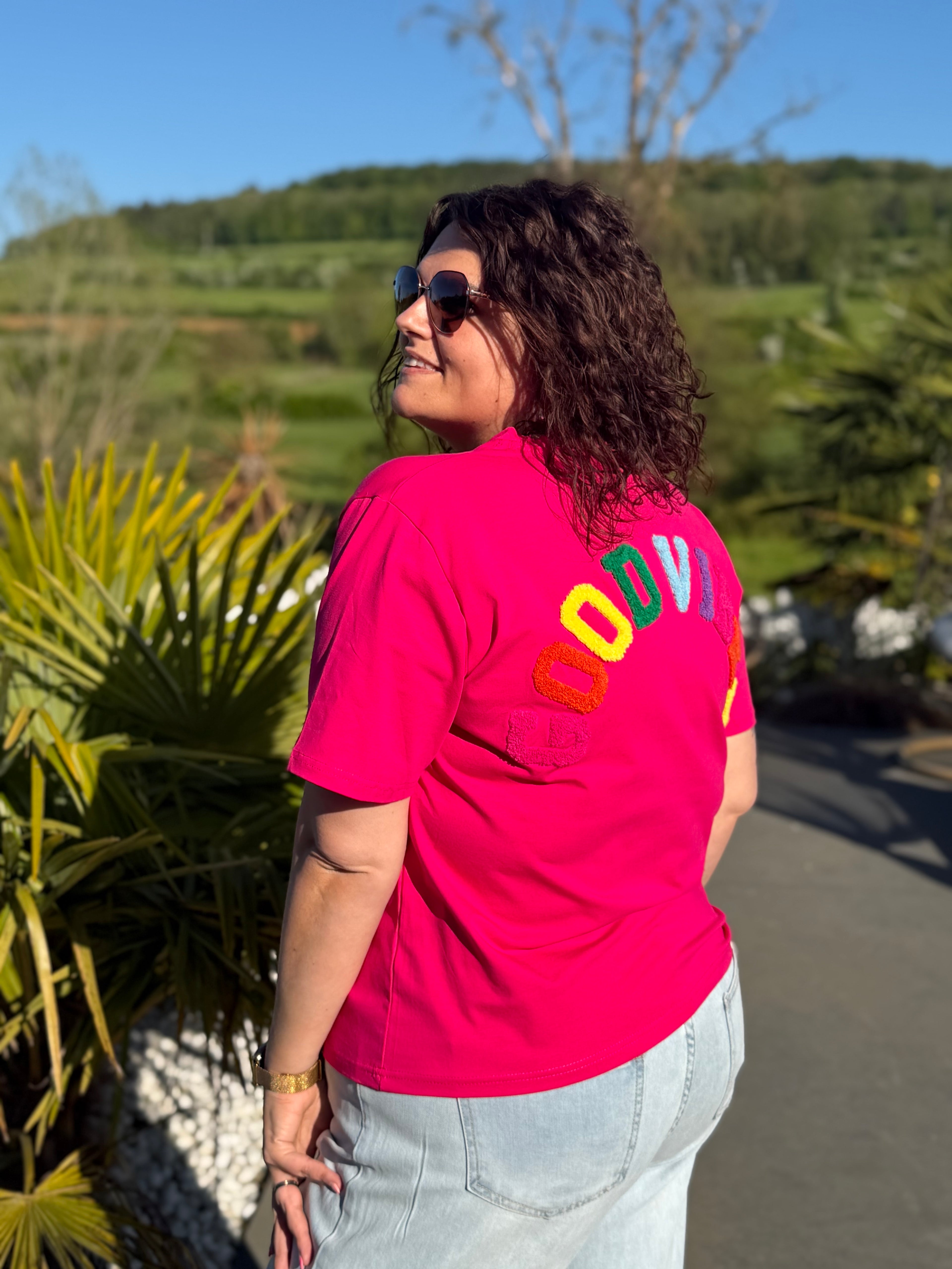 T-shirt good vibes fushia
