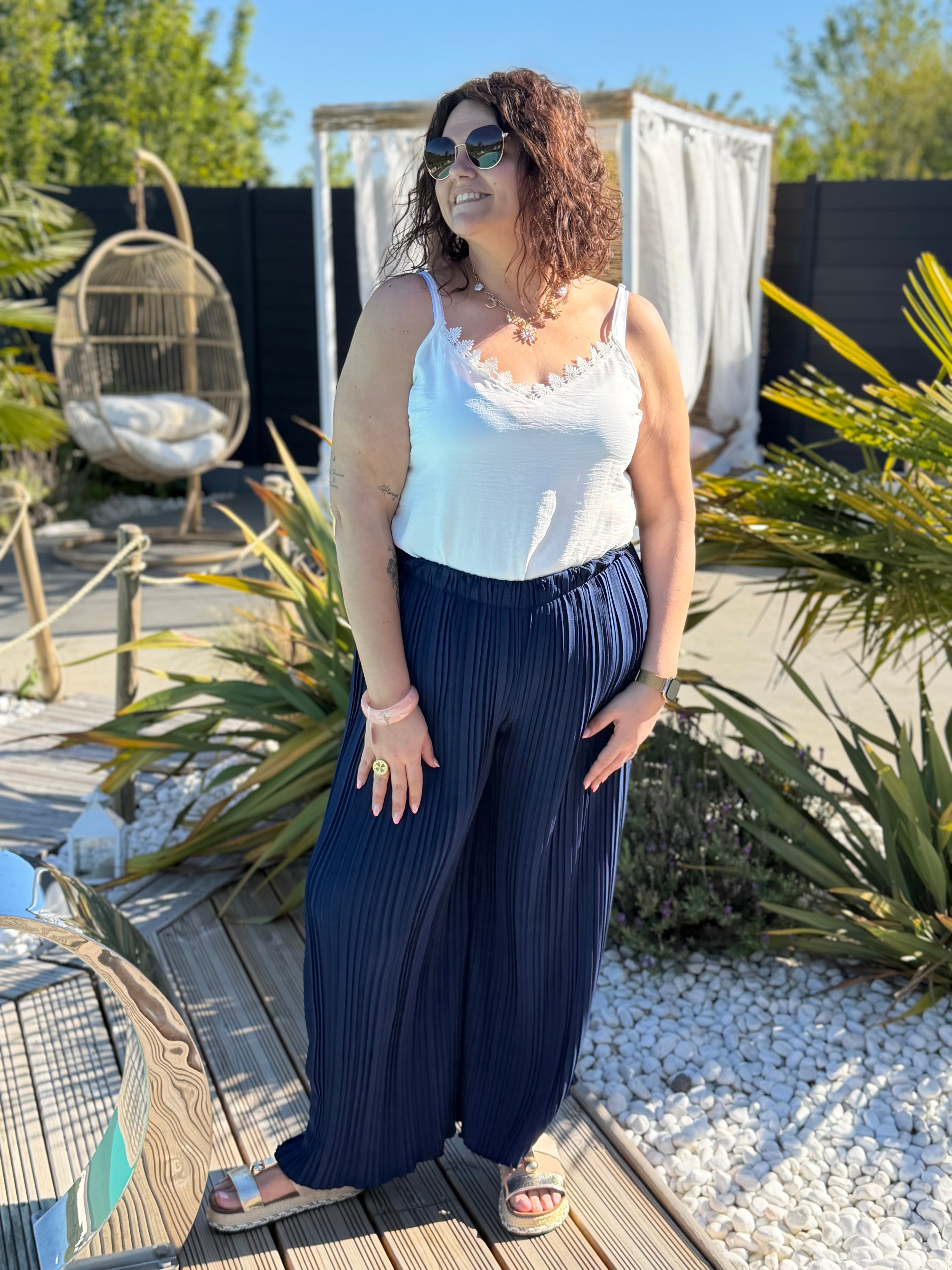 Pantalon plissé bleu marine