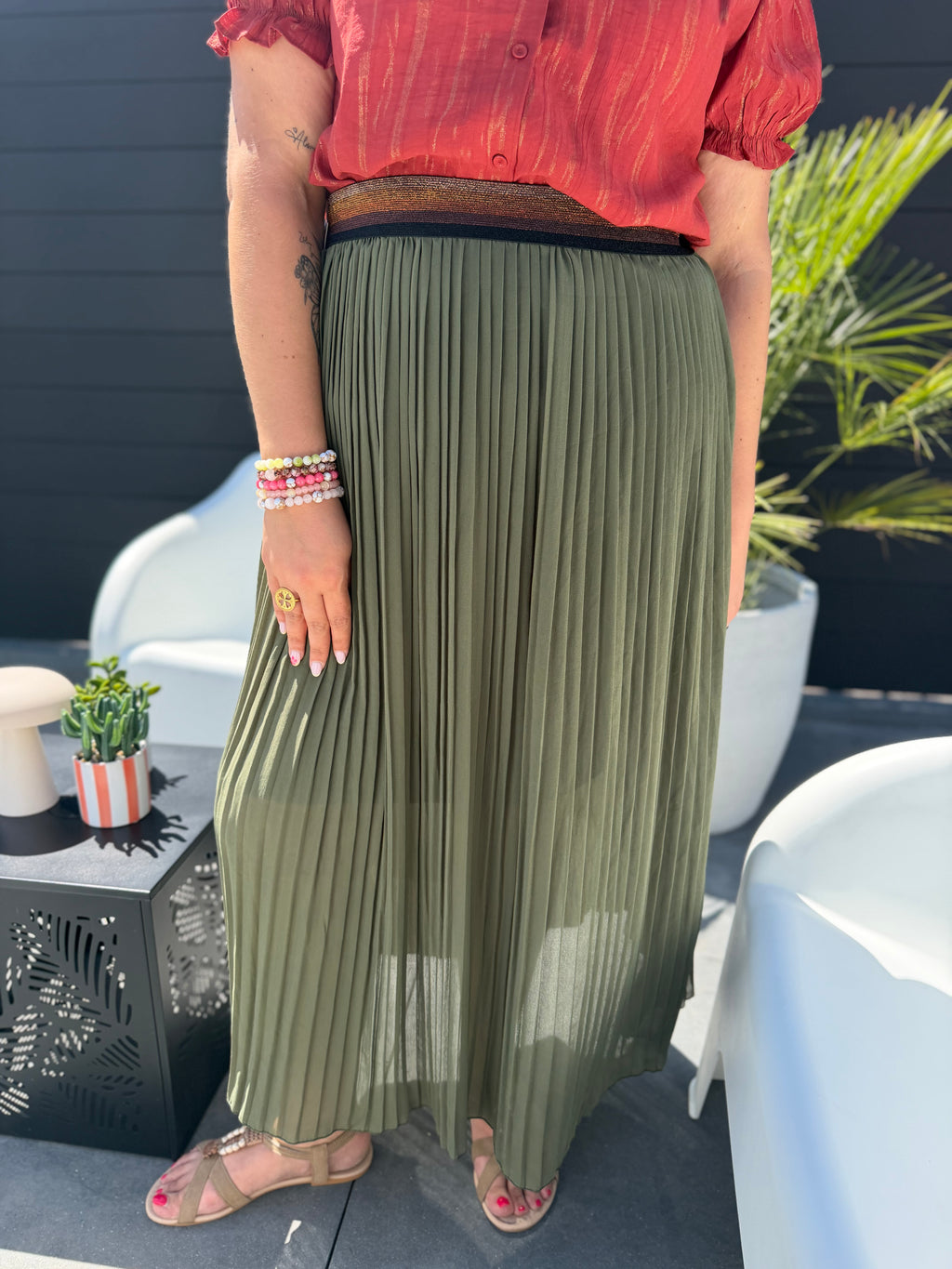 Jupe plissée Alba kaki