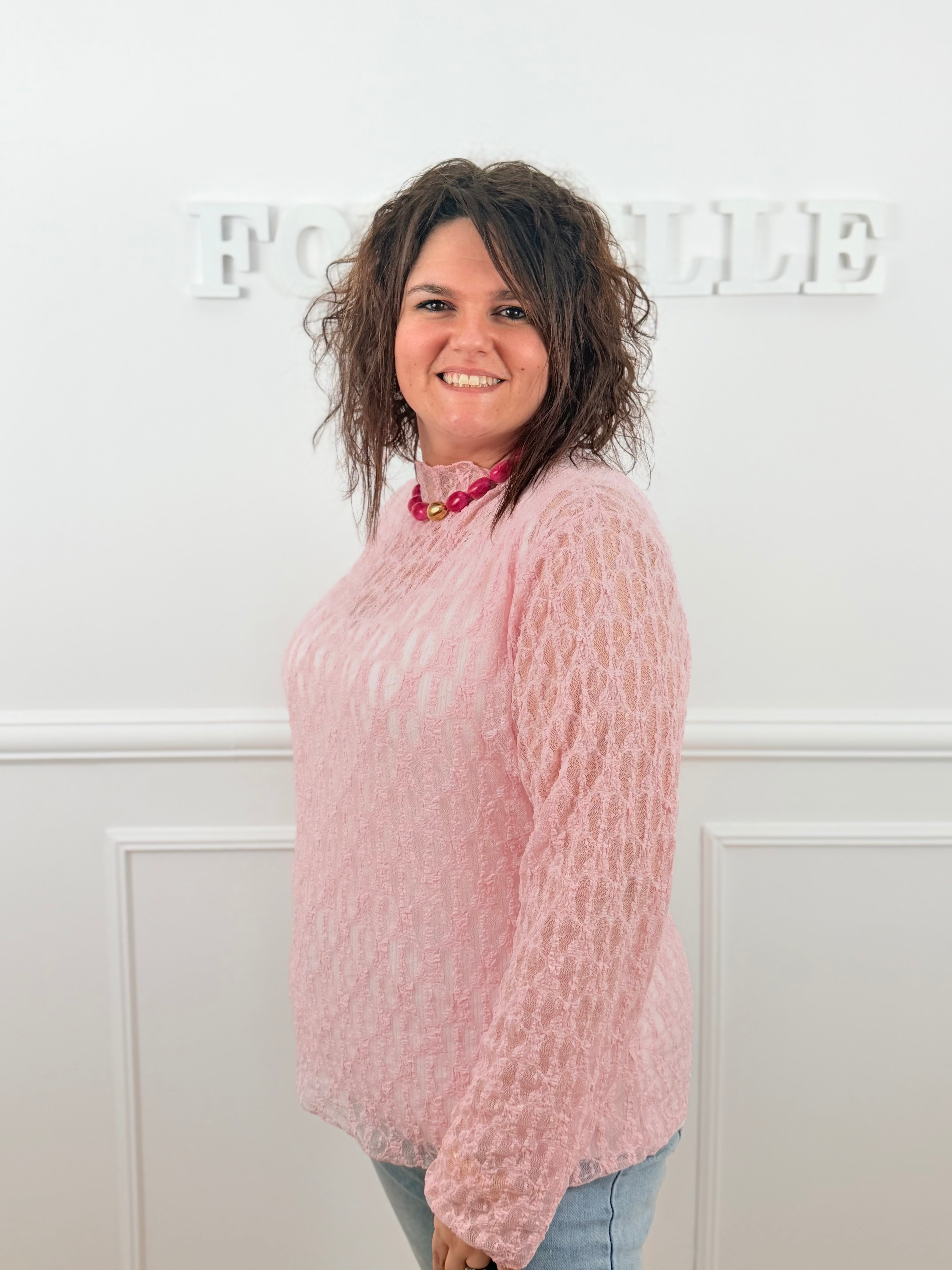 Le haut dentelle Rosalie rose poudré