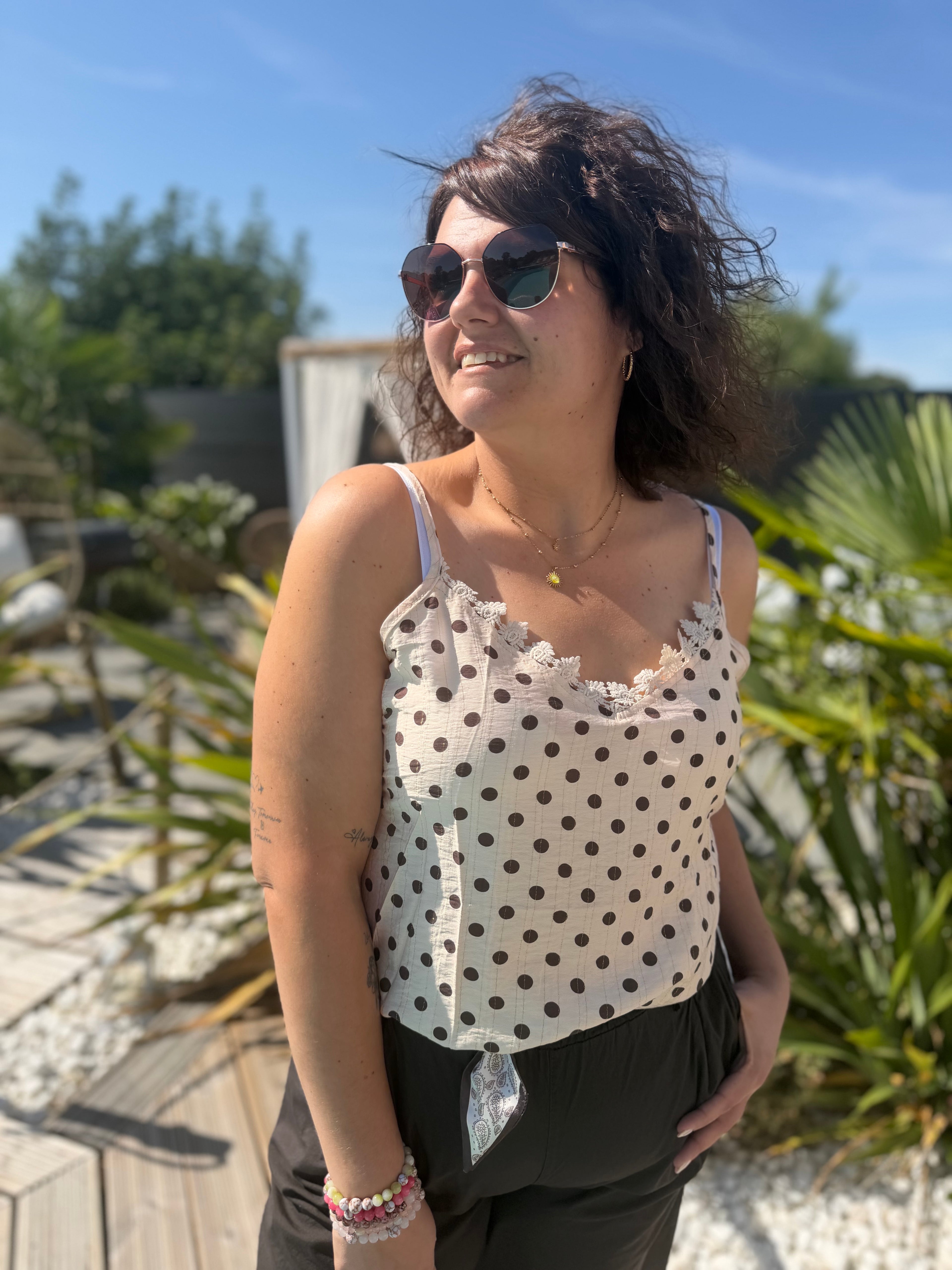 Top Zélia petits pois beige