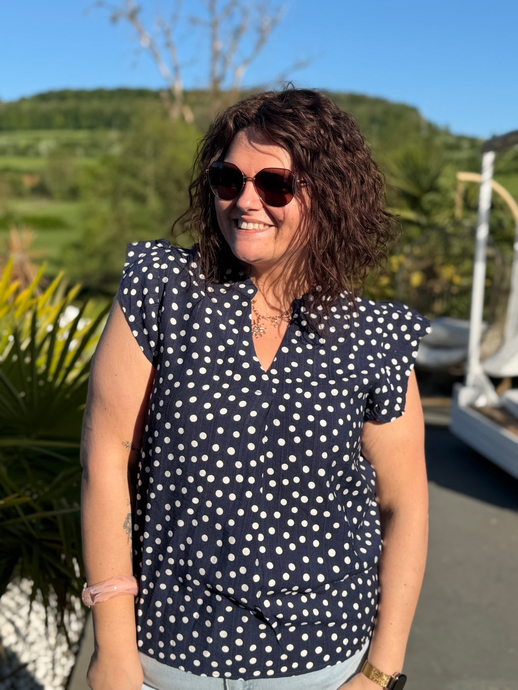 Blouse petits pois bleu marine
