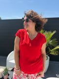 T-shirt col V Eden rouge
