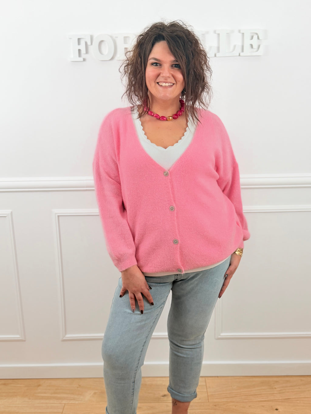 💗 Gilet Élisa – Rose Tendre