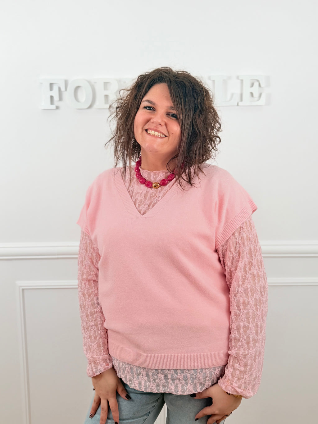 Pull sans manches Lola rose poudré