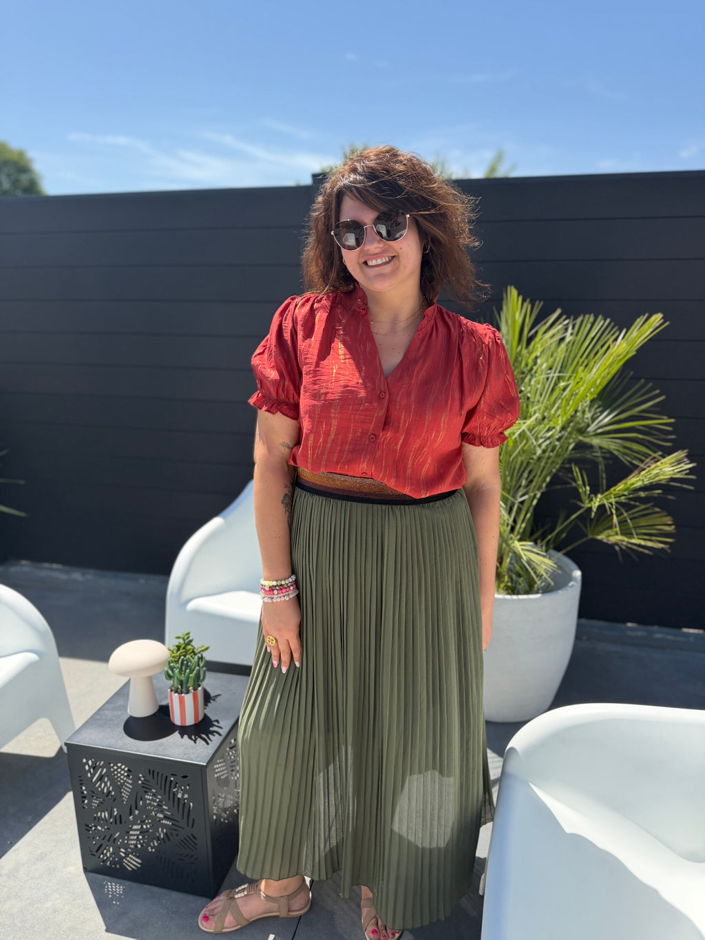 Jupe plissée Alba kaki