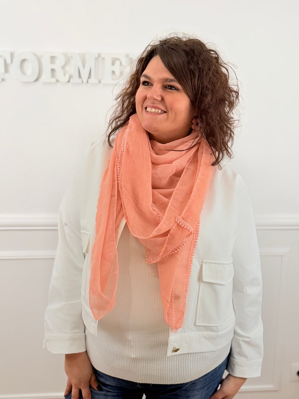 Le foulard Flavie corail doux