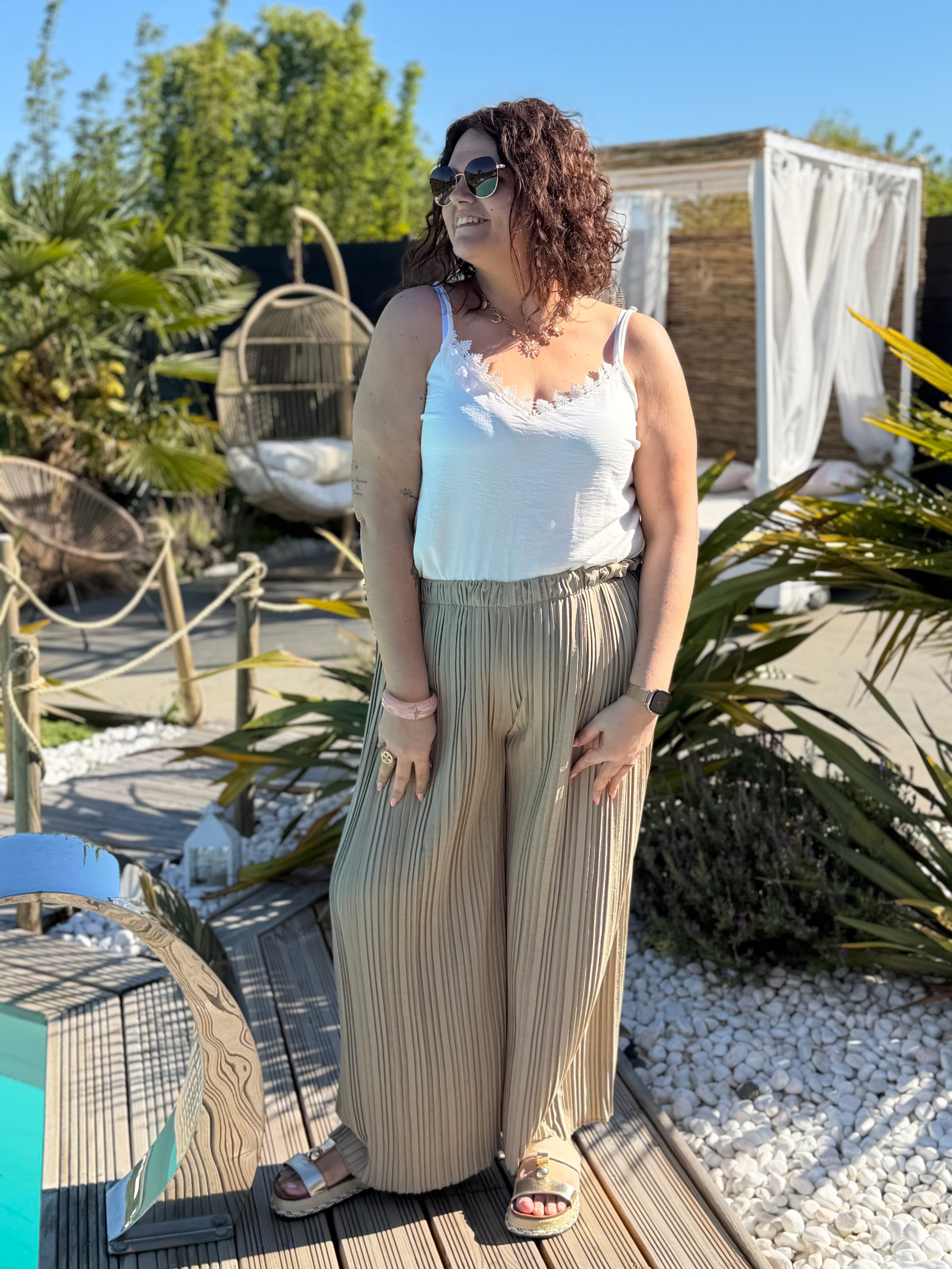 Pantalon plissé beige sable