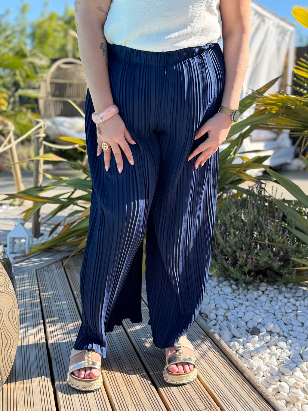 Pantalon plissé bleu marine