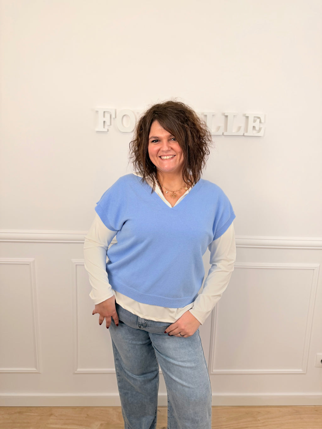 Pull sans manches Lola bleu ciel