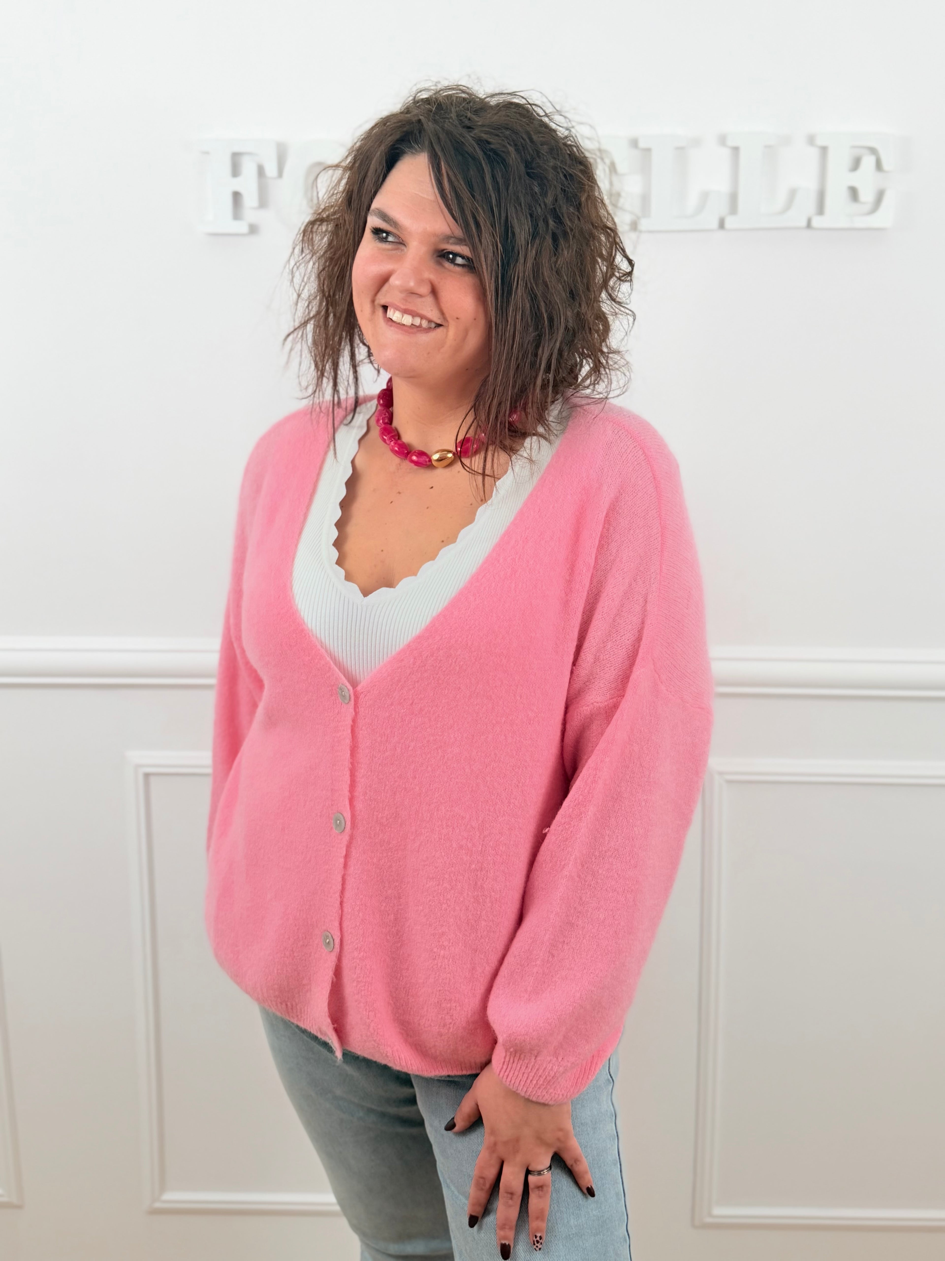 💗 Gilet Élisa – Rose Tendre