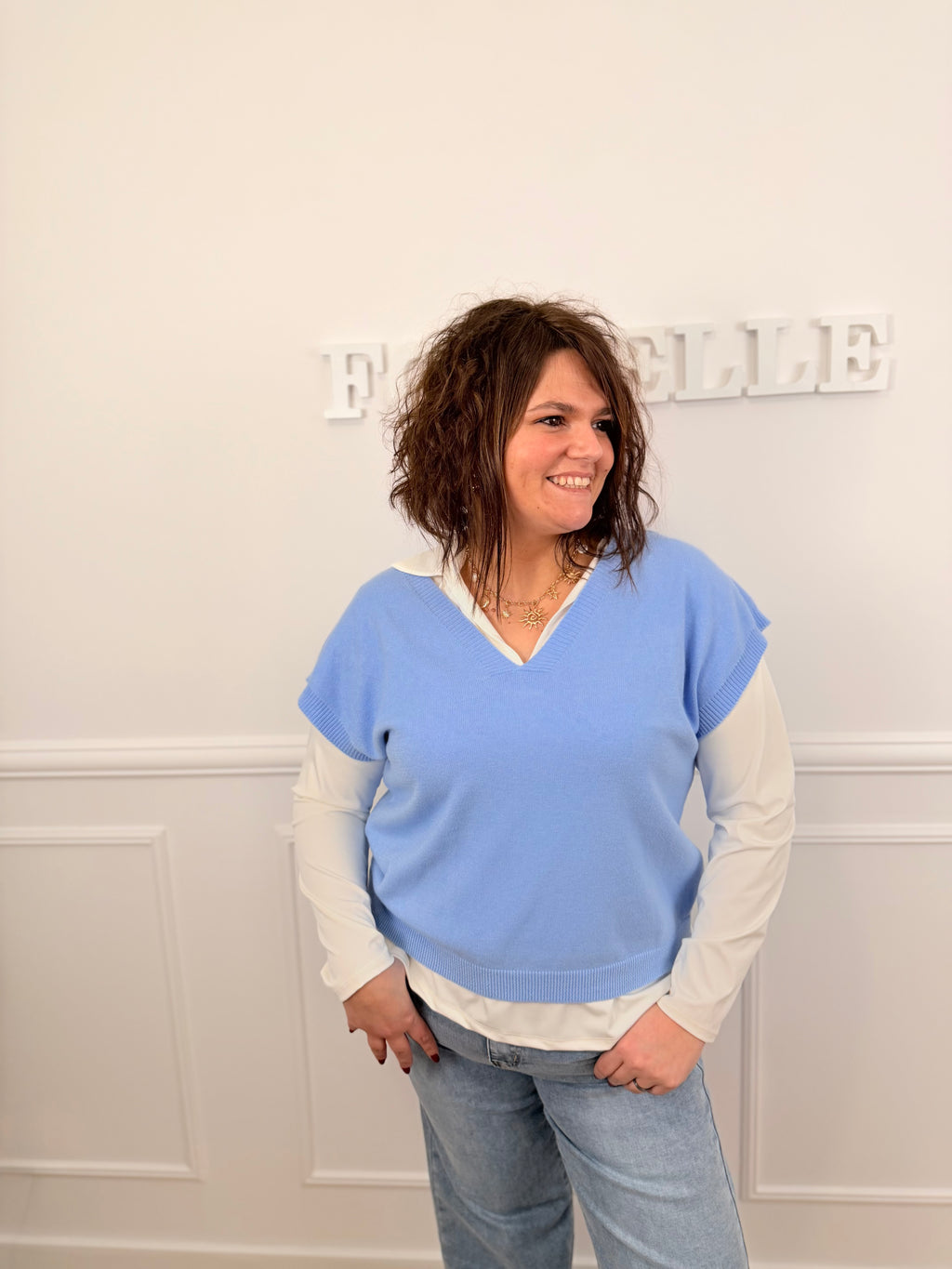 Pull sans manches Lola bleu ciel