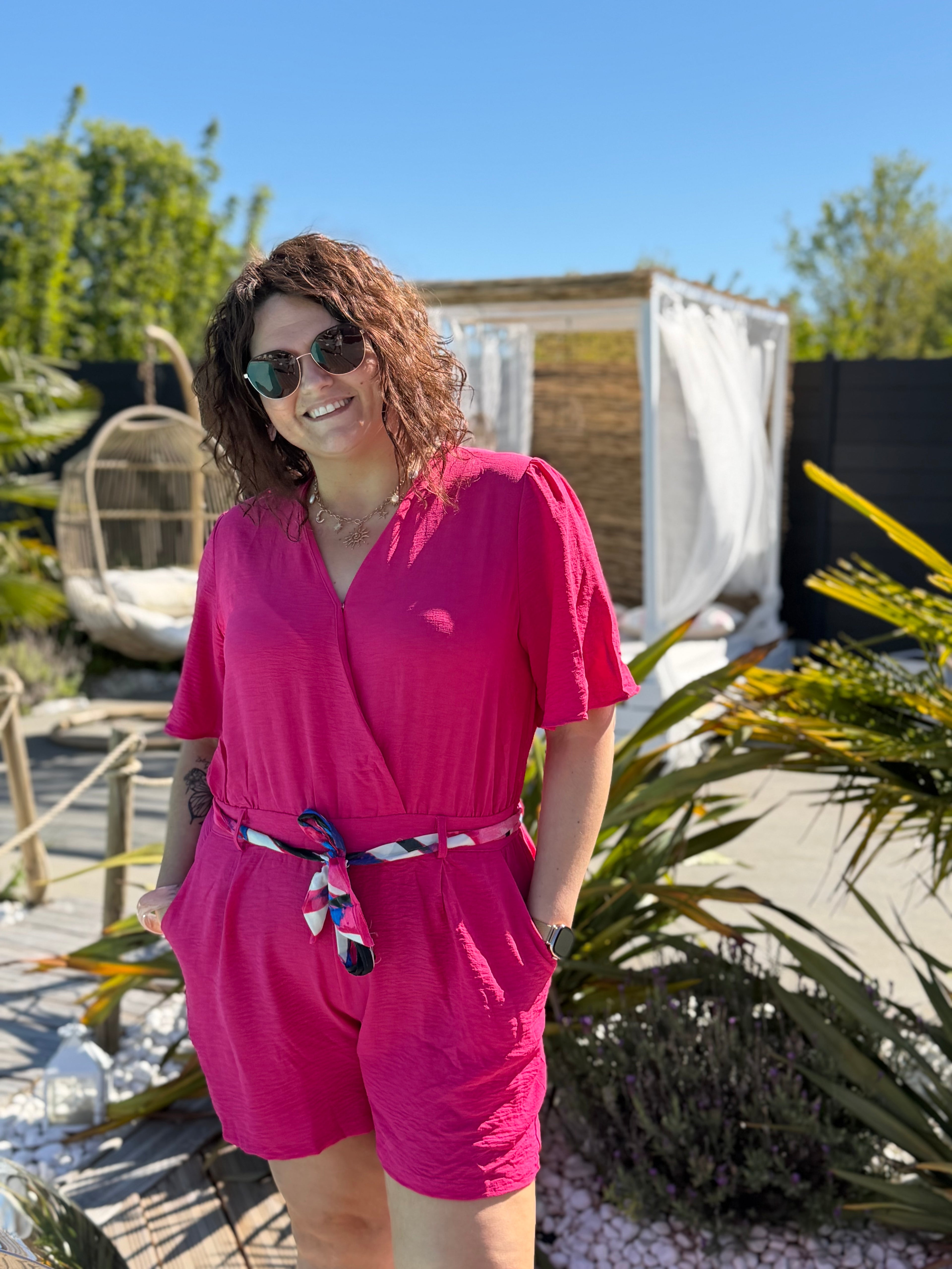 Combinaison short Laurie fushia