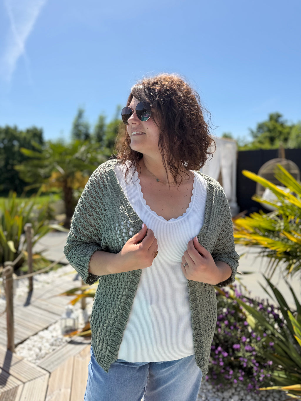 Gilet en maille kaki