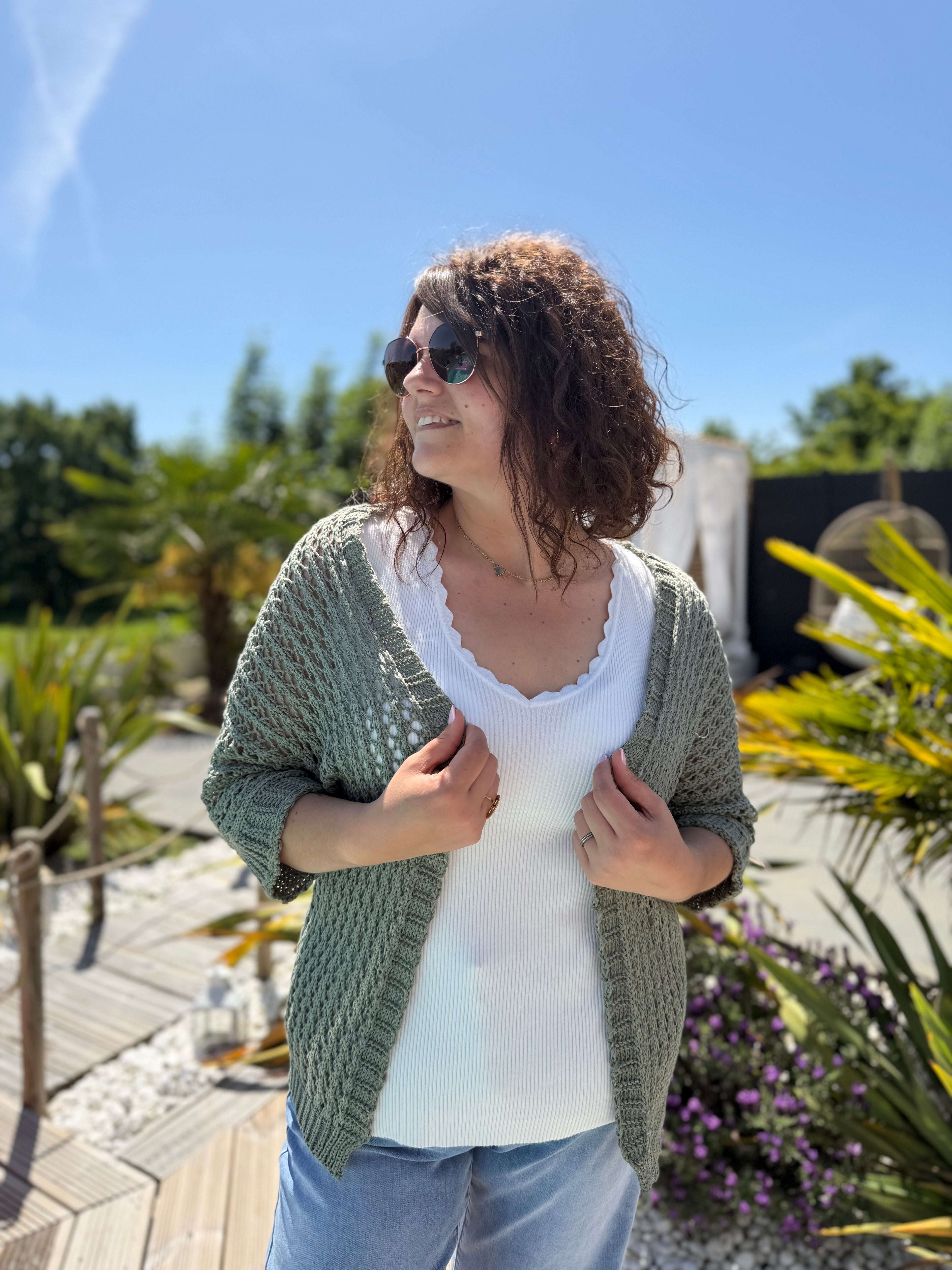 Gilet en maille kaki