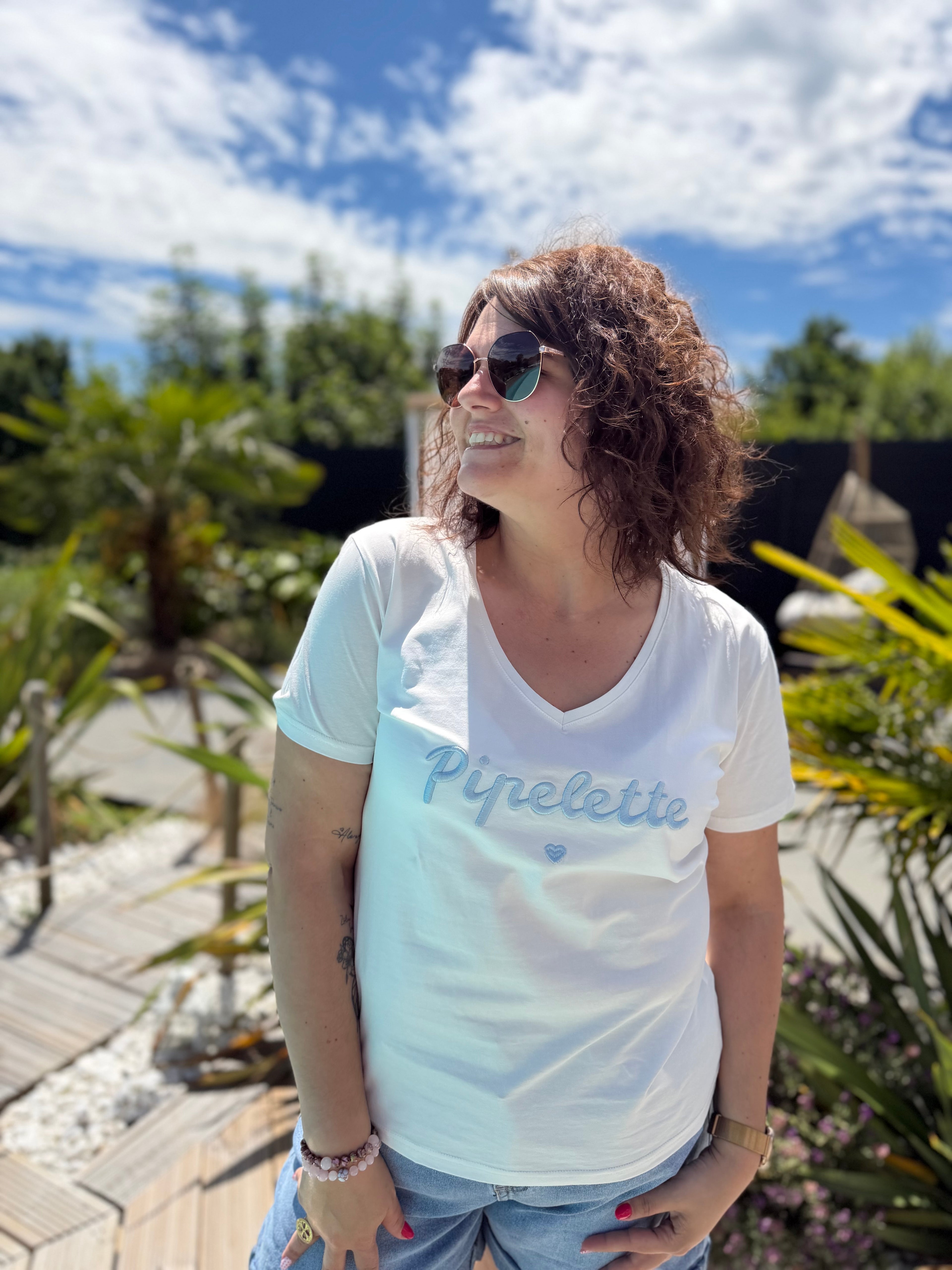 T-shirt pipelette bleu ciel