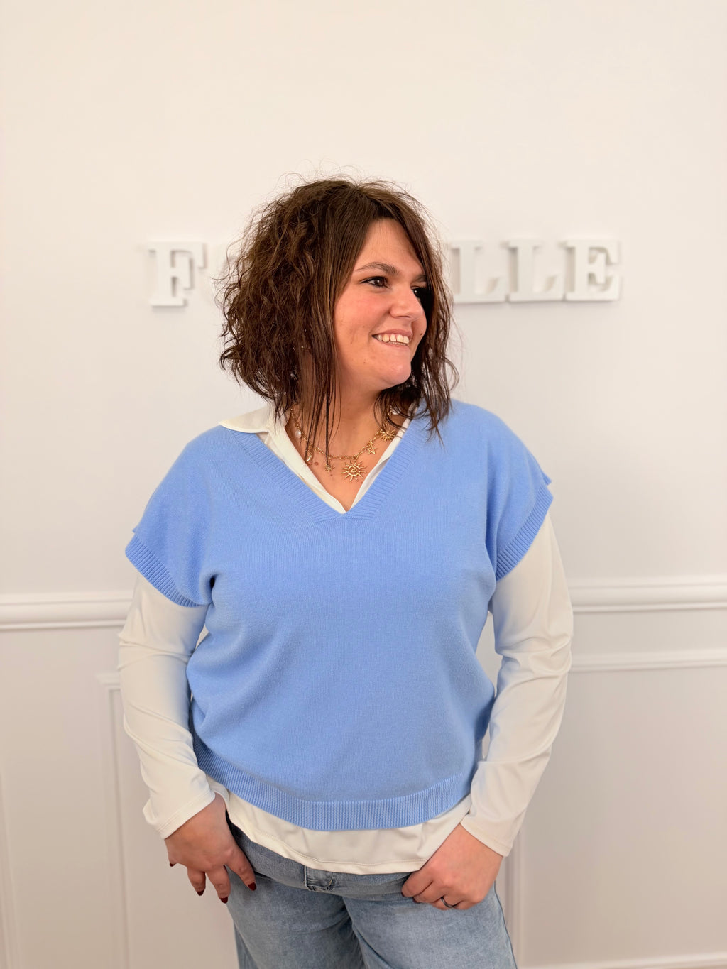 Pull sans manches Lola bleu ciel