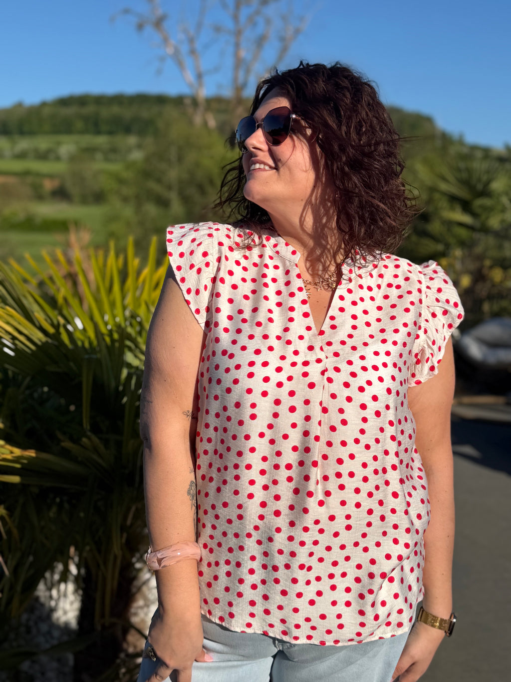 Blouse petits pois rouge