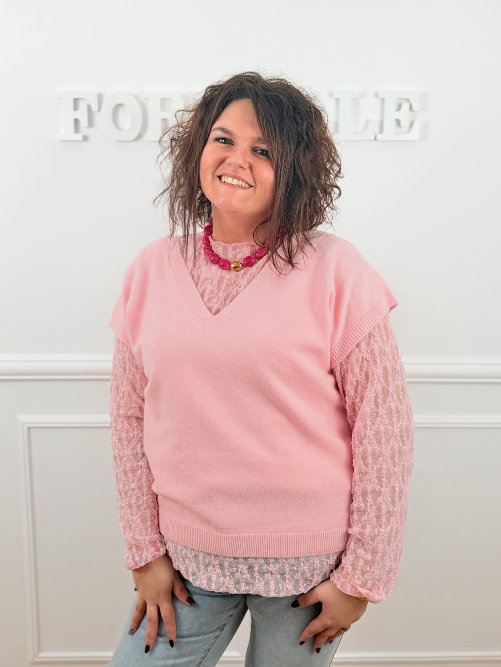 Pull sans manches Lola rose poudré