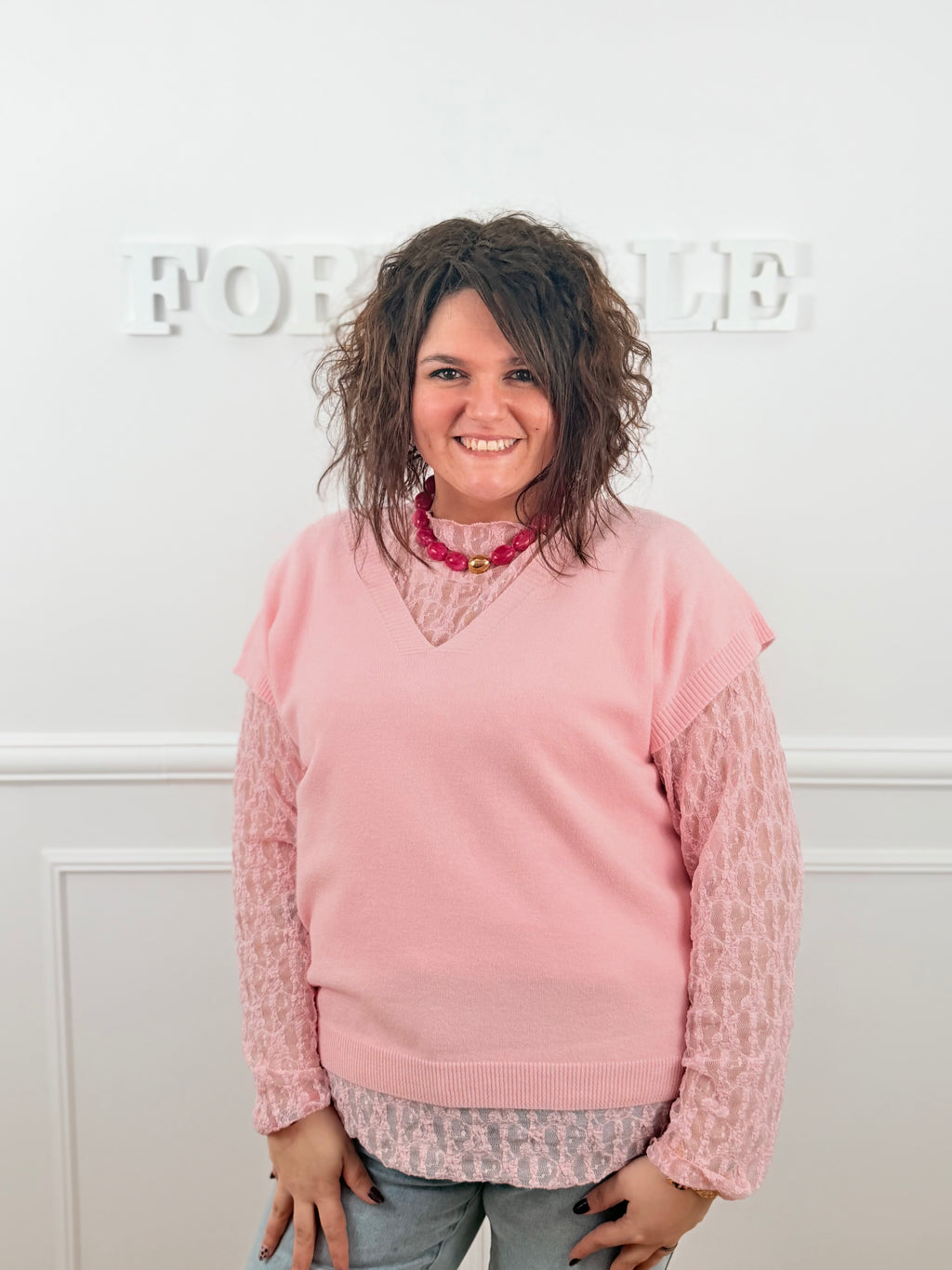 Pull sans manches Lola rose poudré