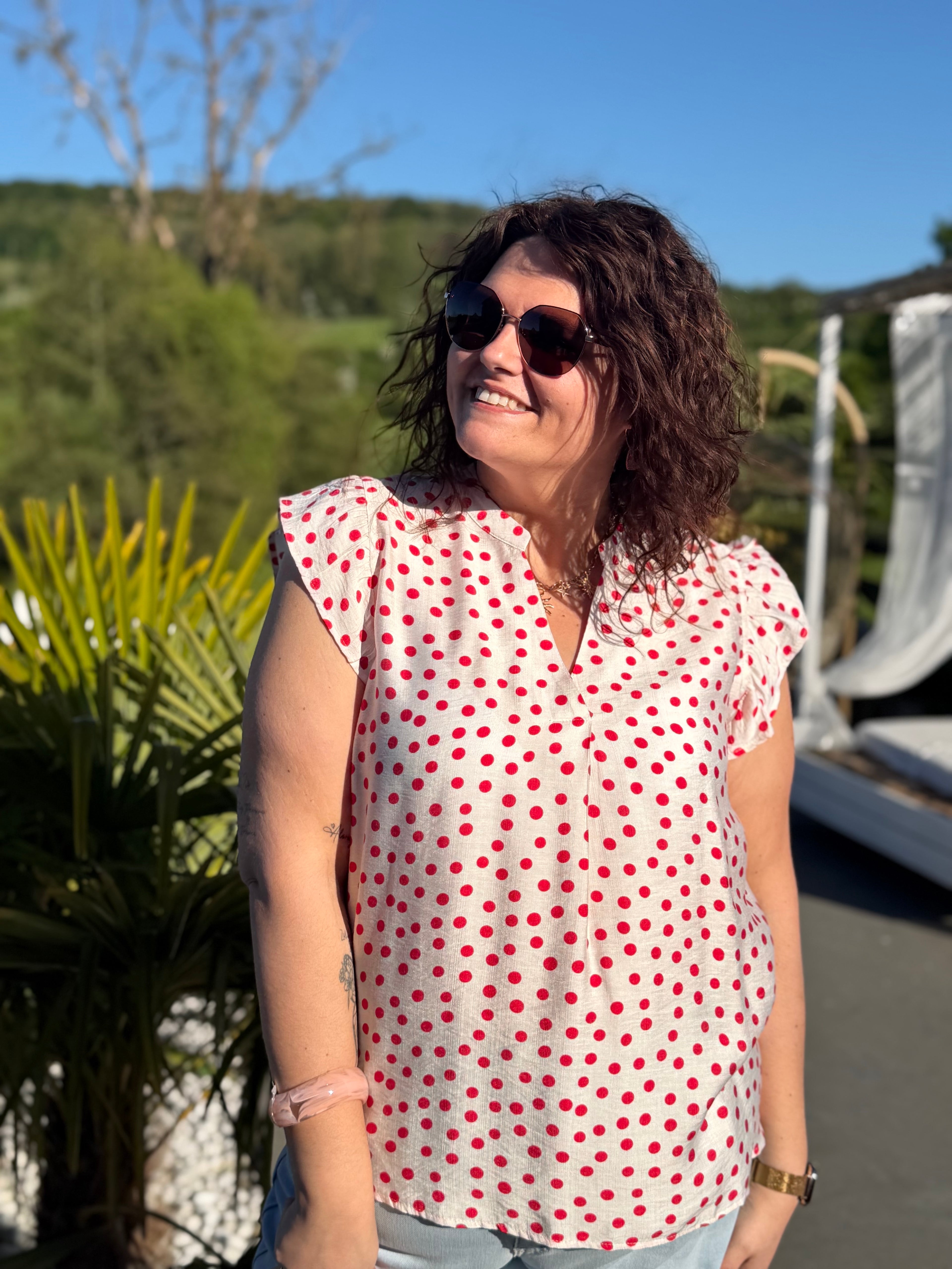 Blouse petits pois rouge