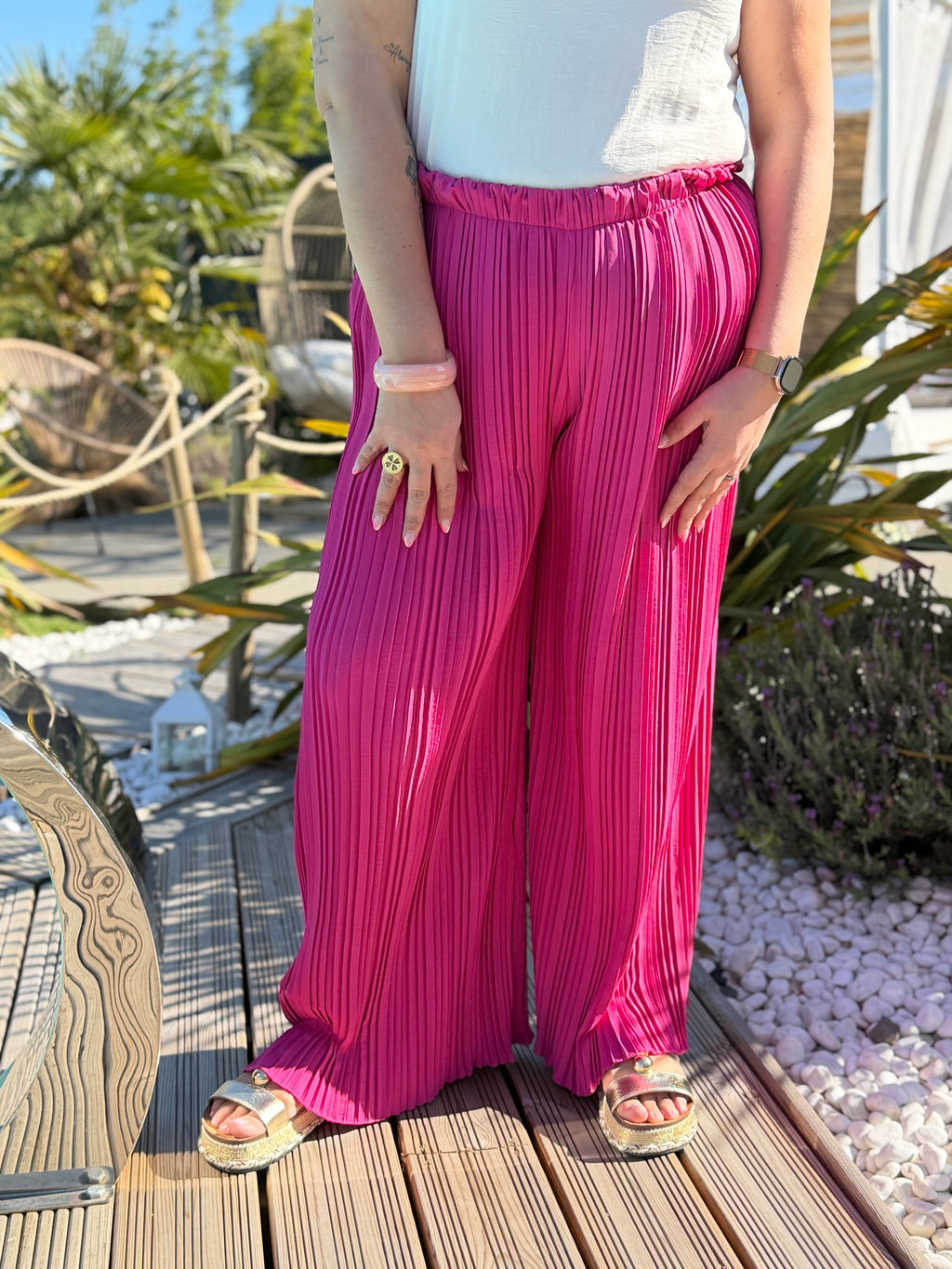 Pantalon plissé fushia