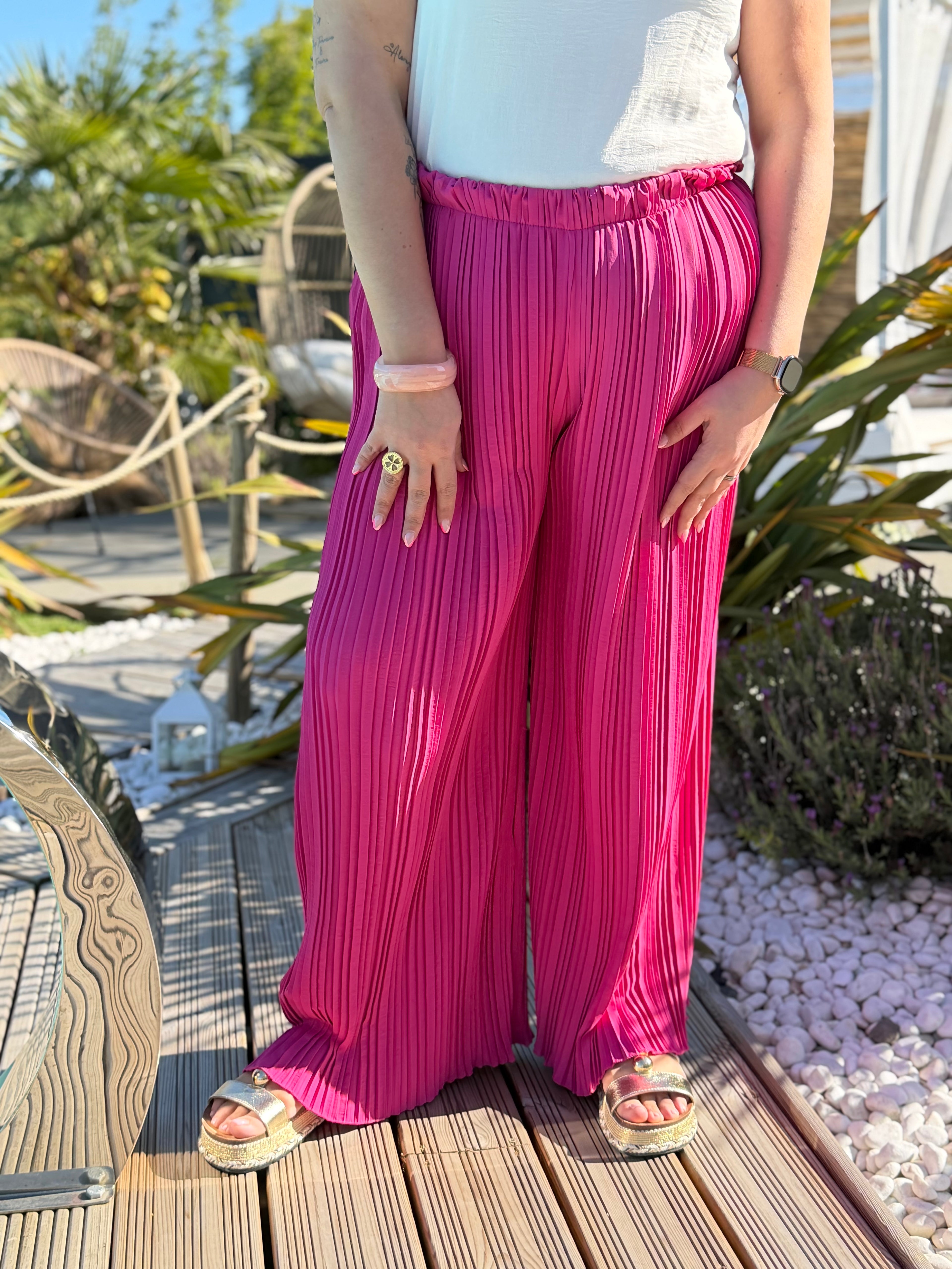 Pantalon plissé fushia