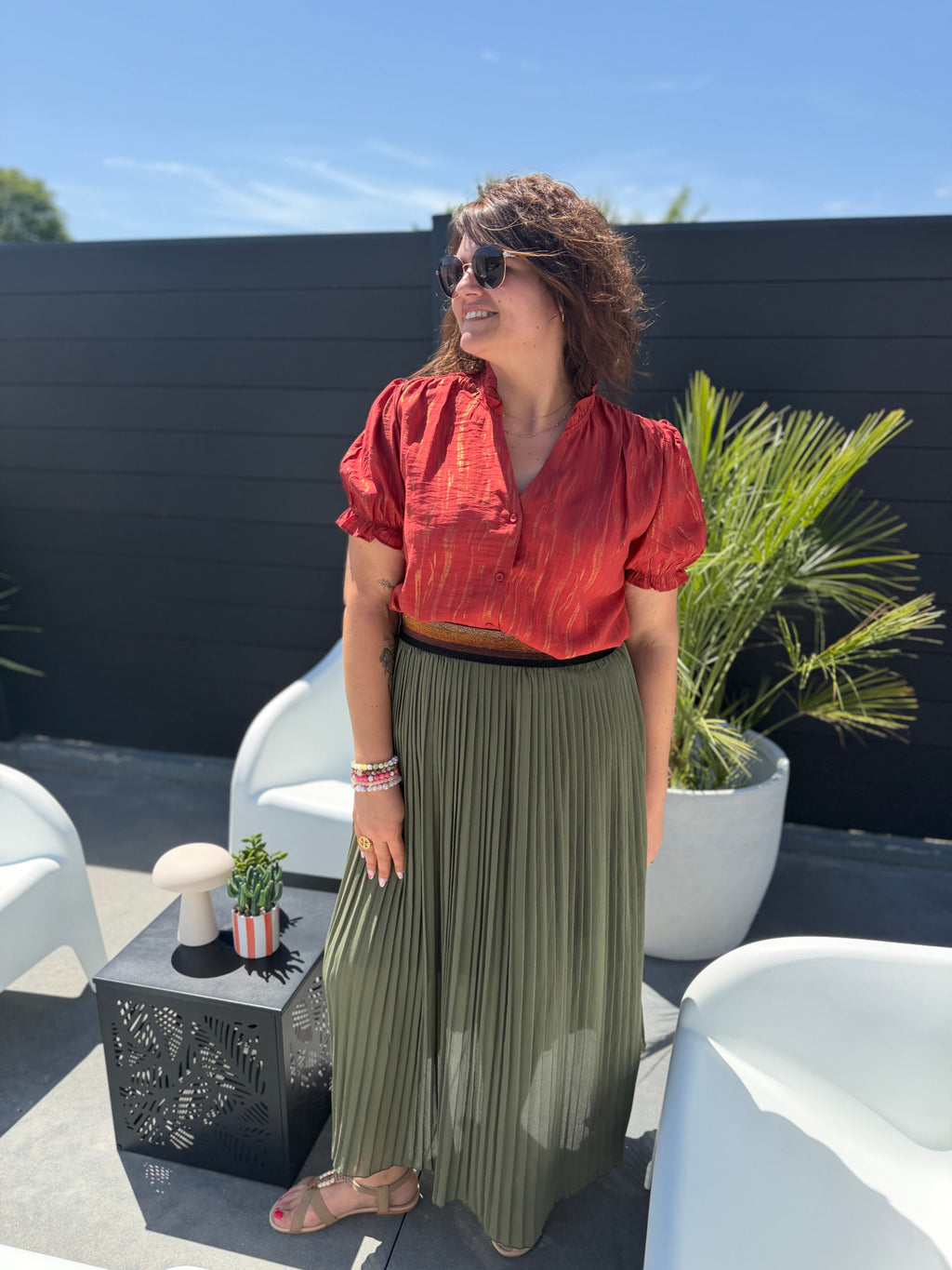 Jupe plissée Alba kaki