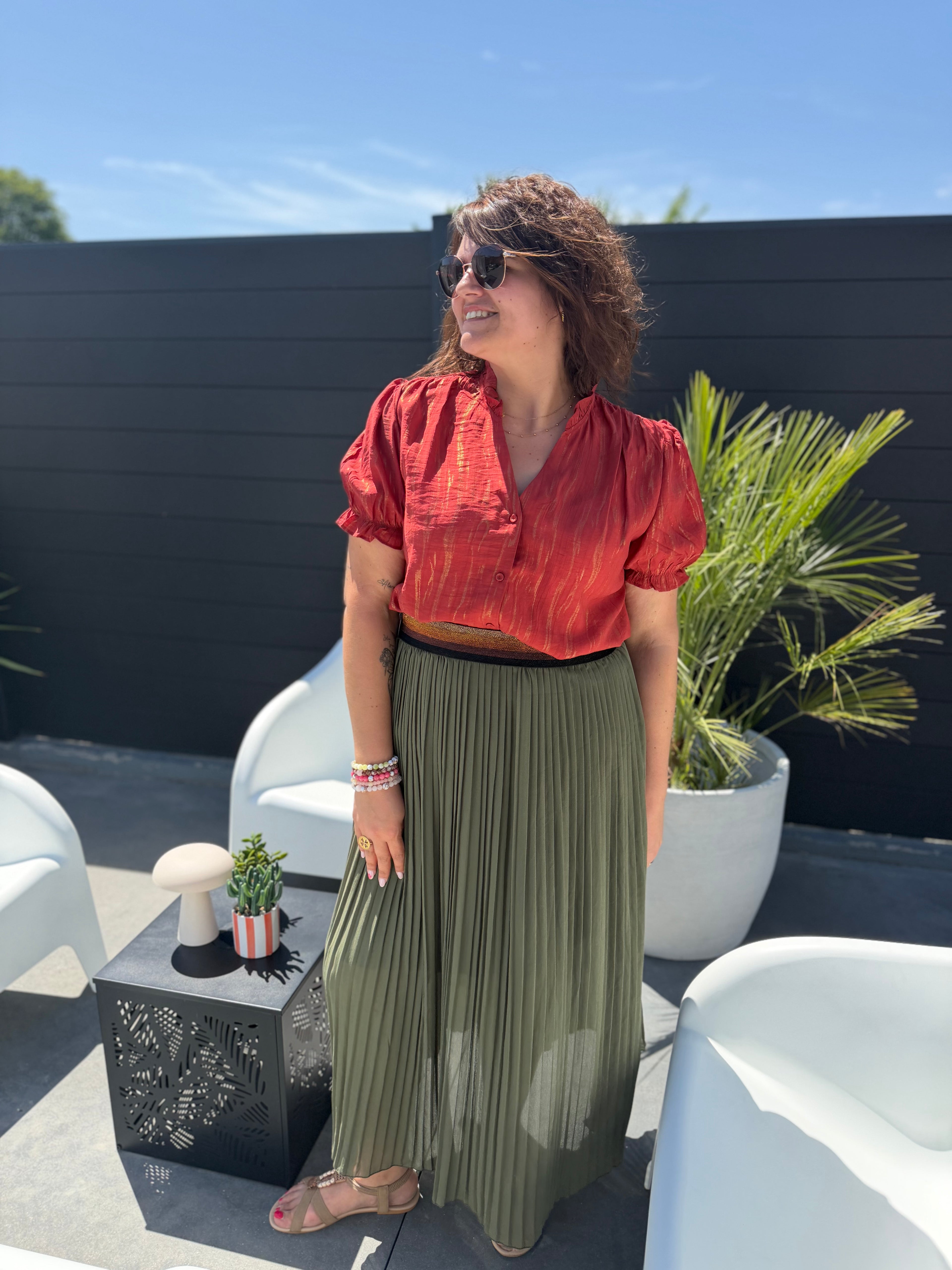 Jupe plissée Alba kaki