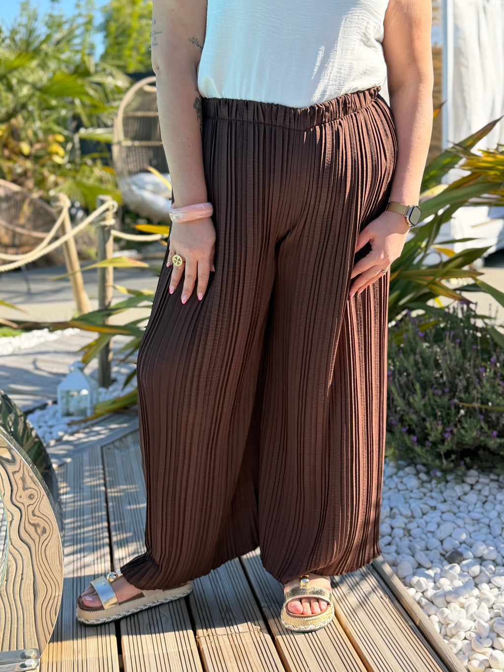 Pantalon plissé marron