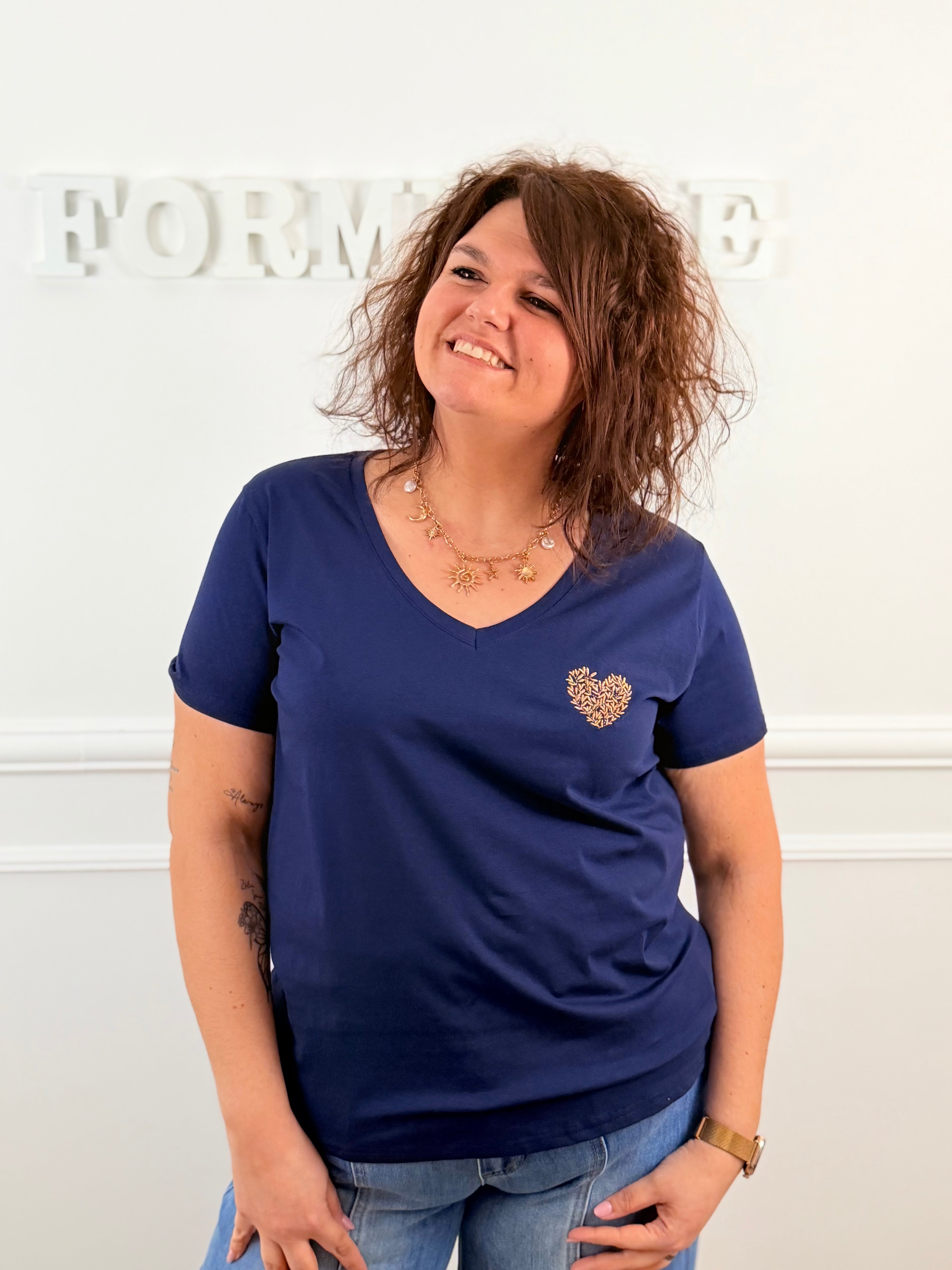 T-shirt cœur bleu marine
