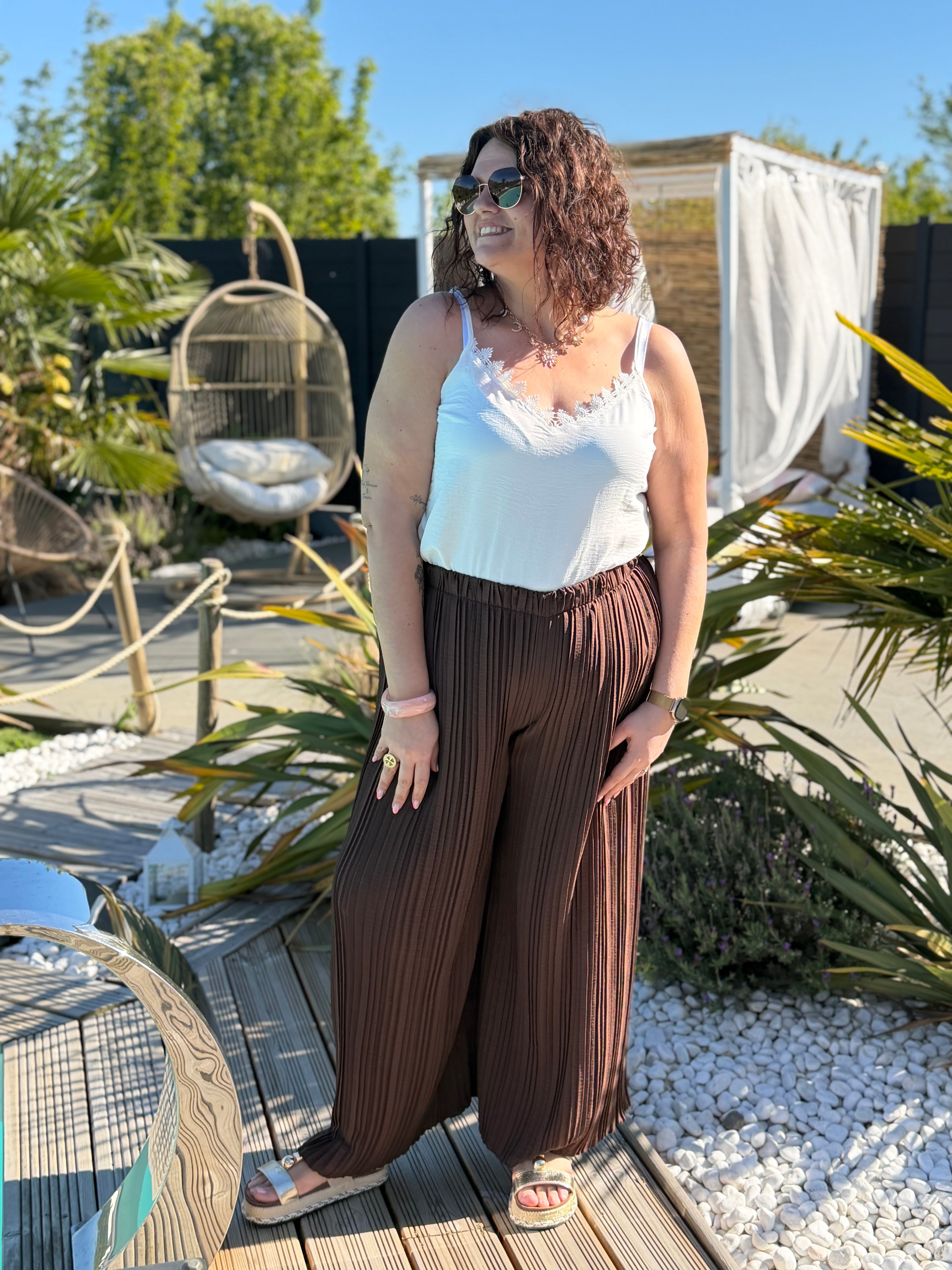 Pantalon plissé marron