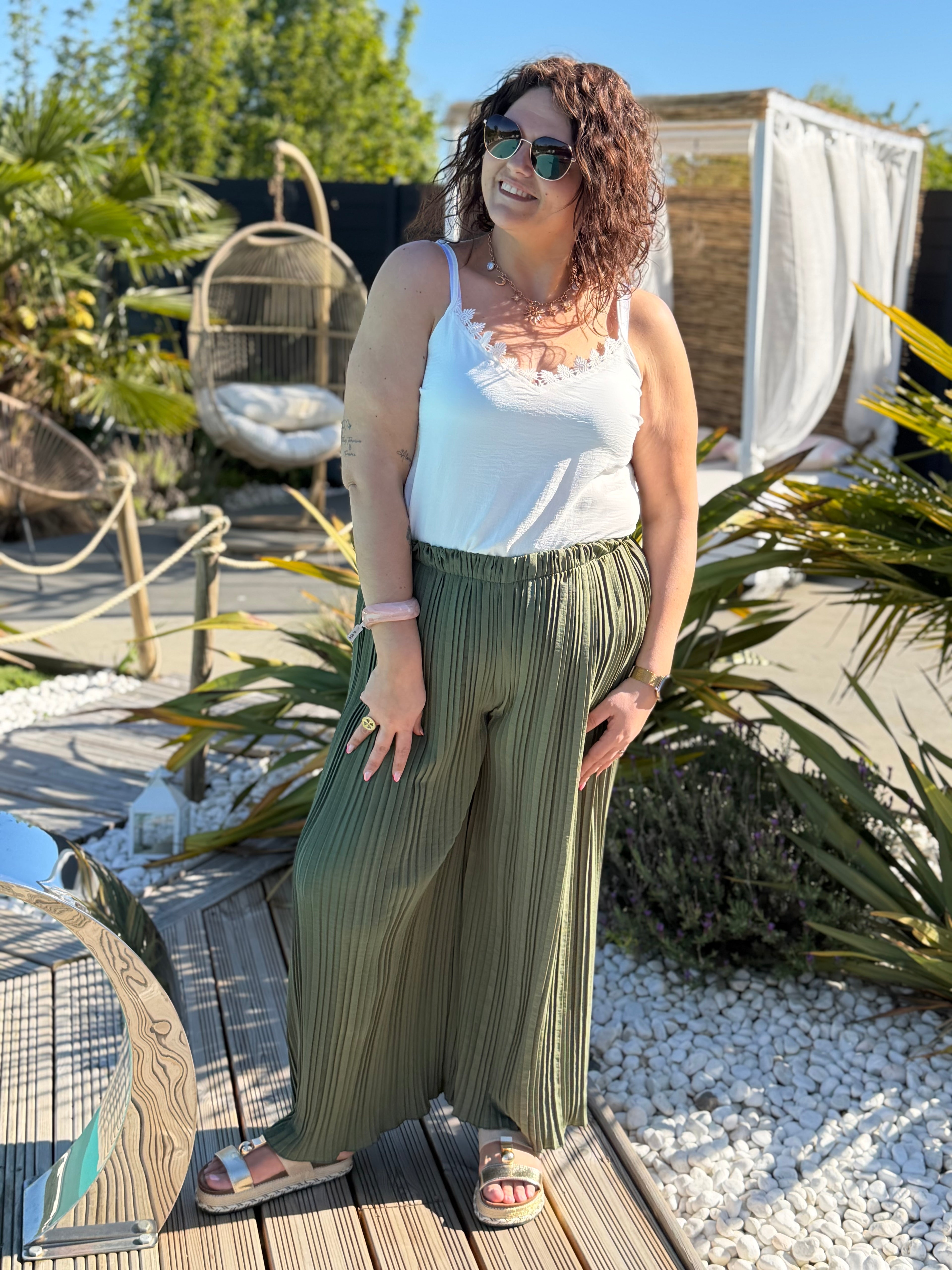 Pantalon plissé kaki