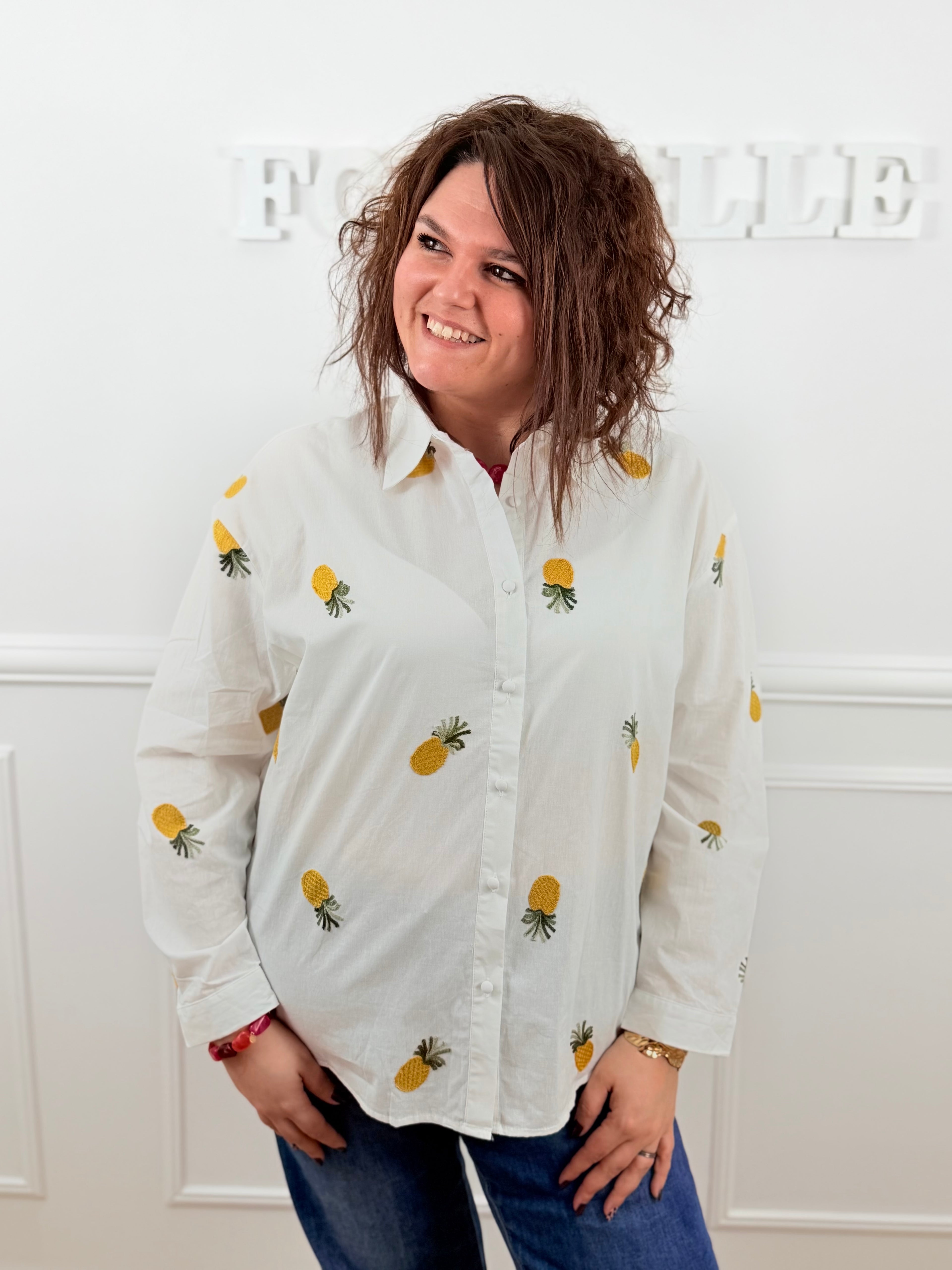 🍍 Chemise Ananas – Blanche brodée