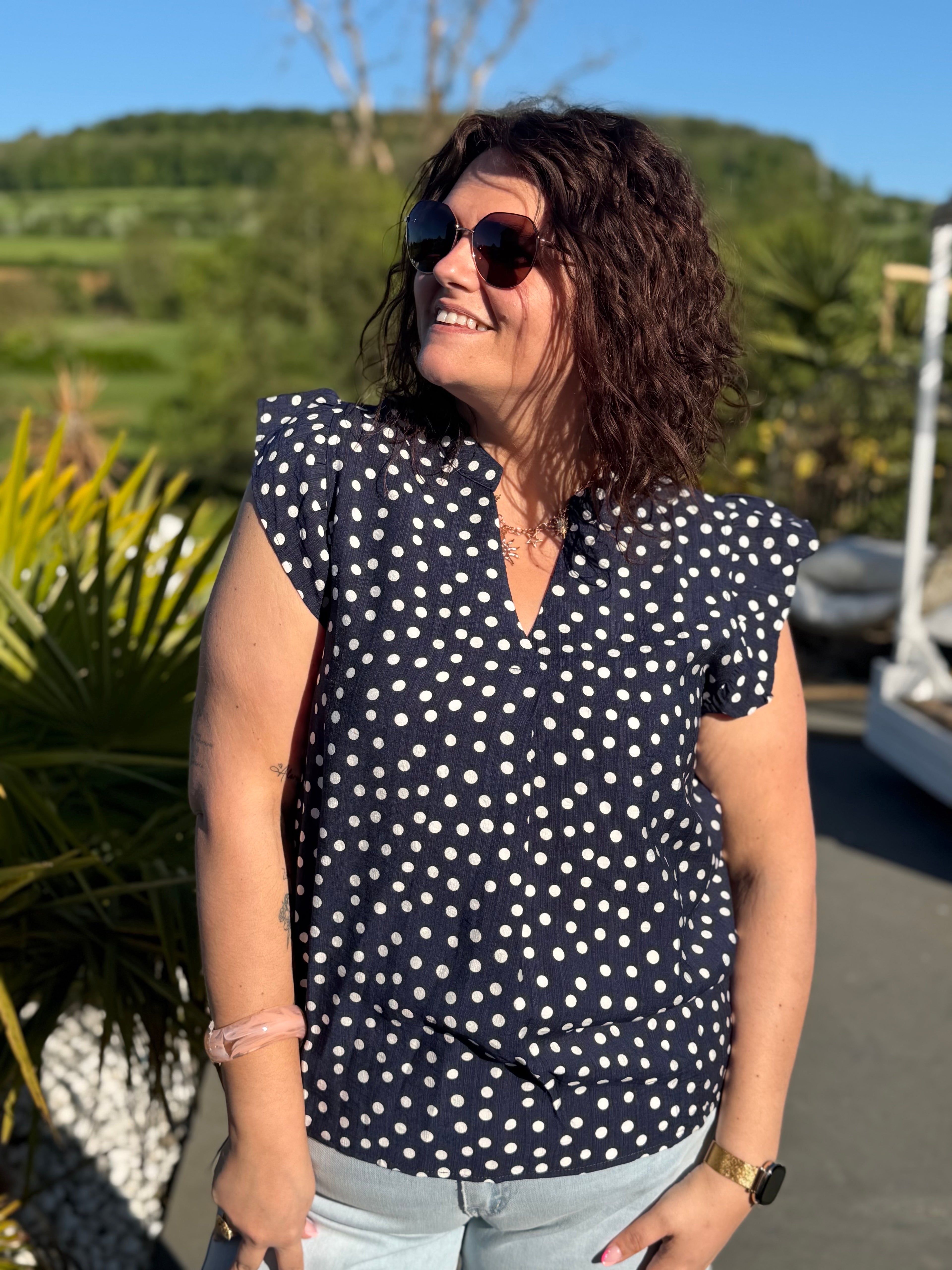 Blouse petits pois bleu marine