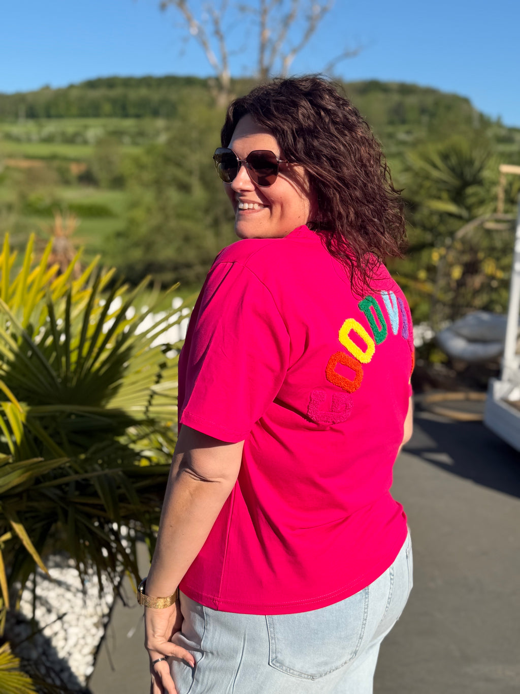T-shirt good vibes fushia