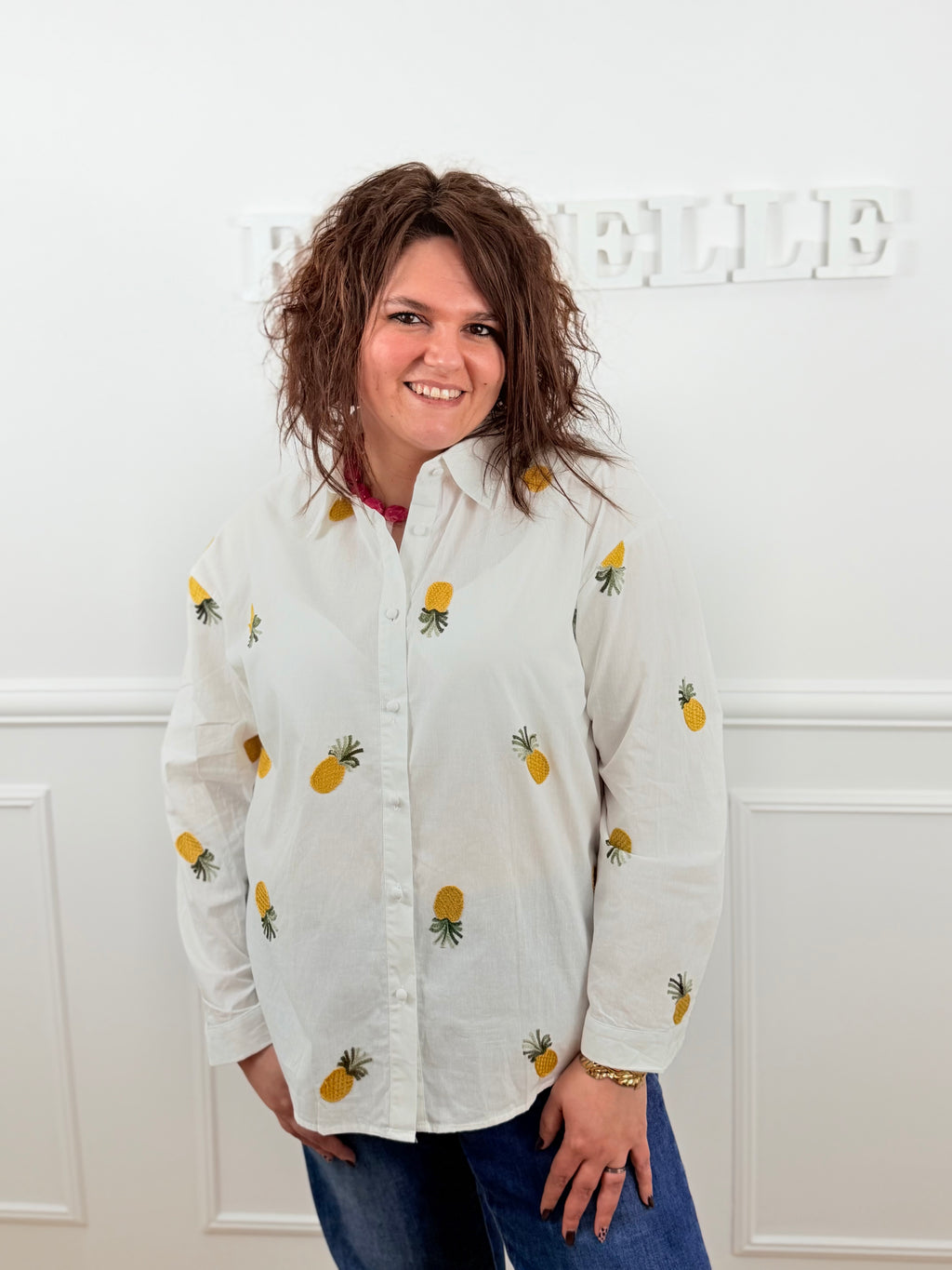 🍍 Chemise Ananas – Blanche brodée