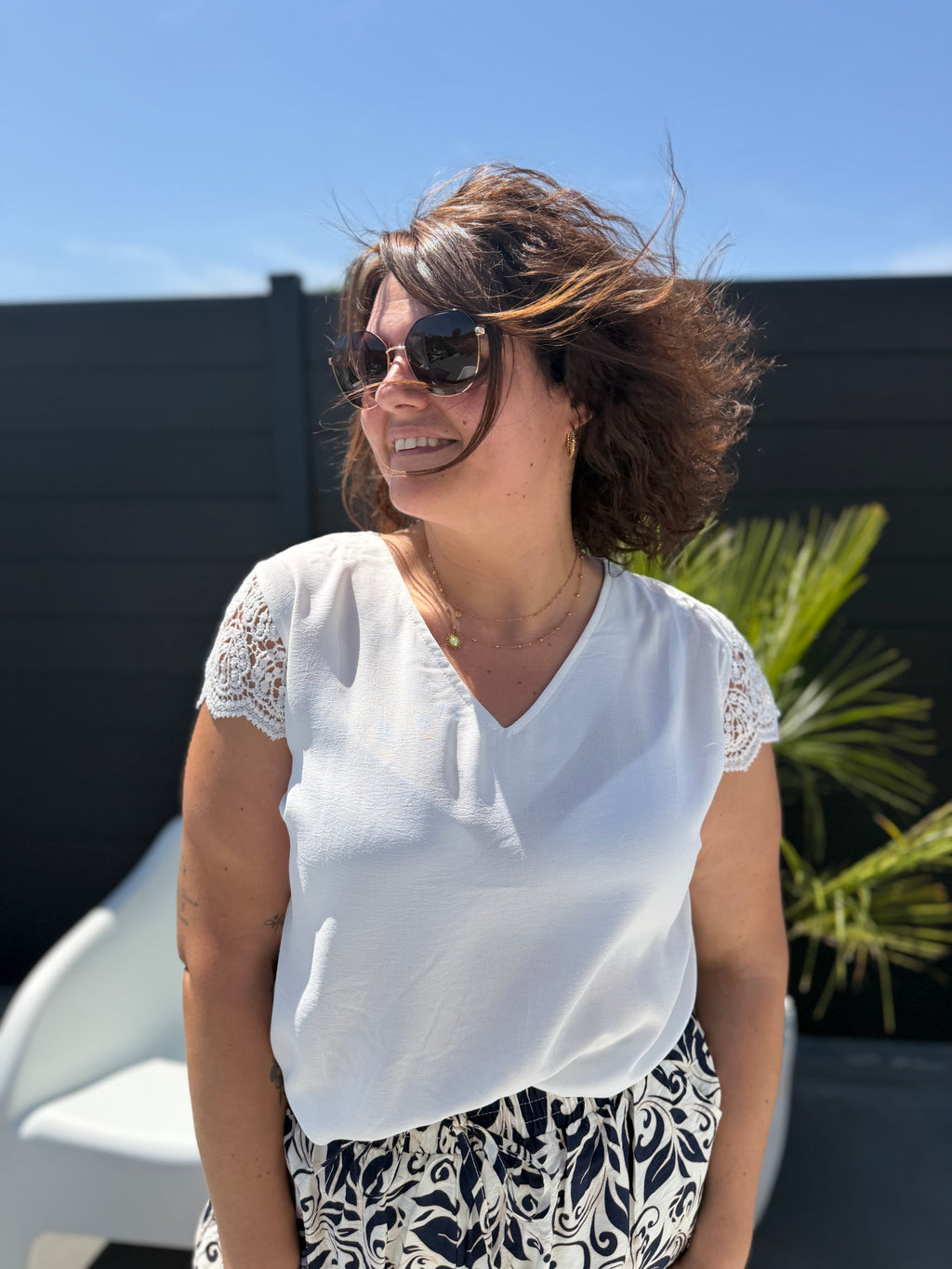 T-shirt col V Eden blanc