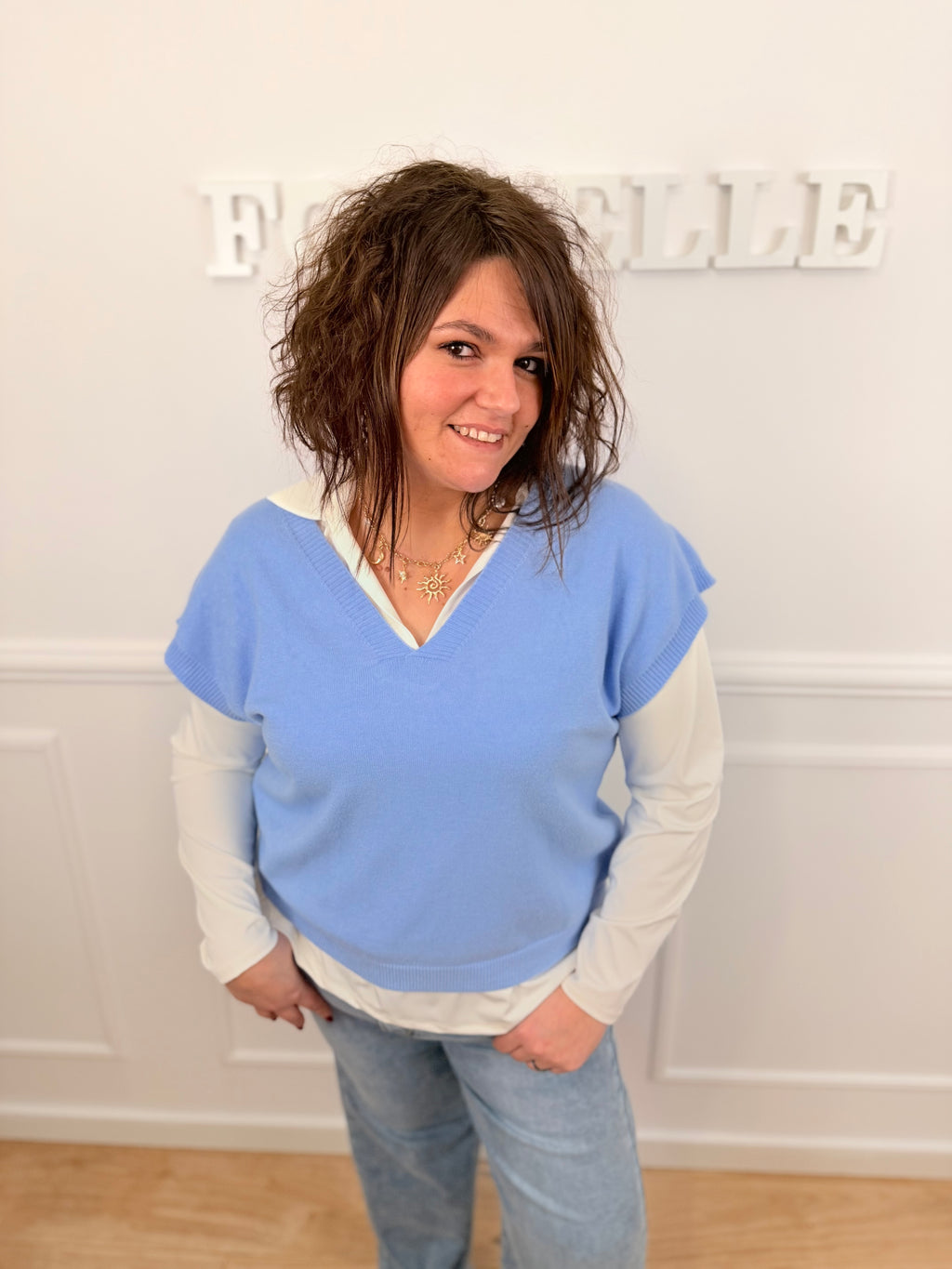 Pull sans manches Lola bleu ciel