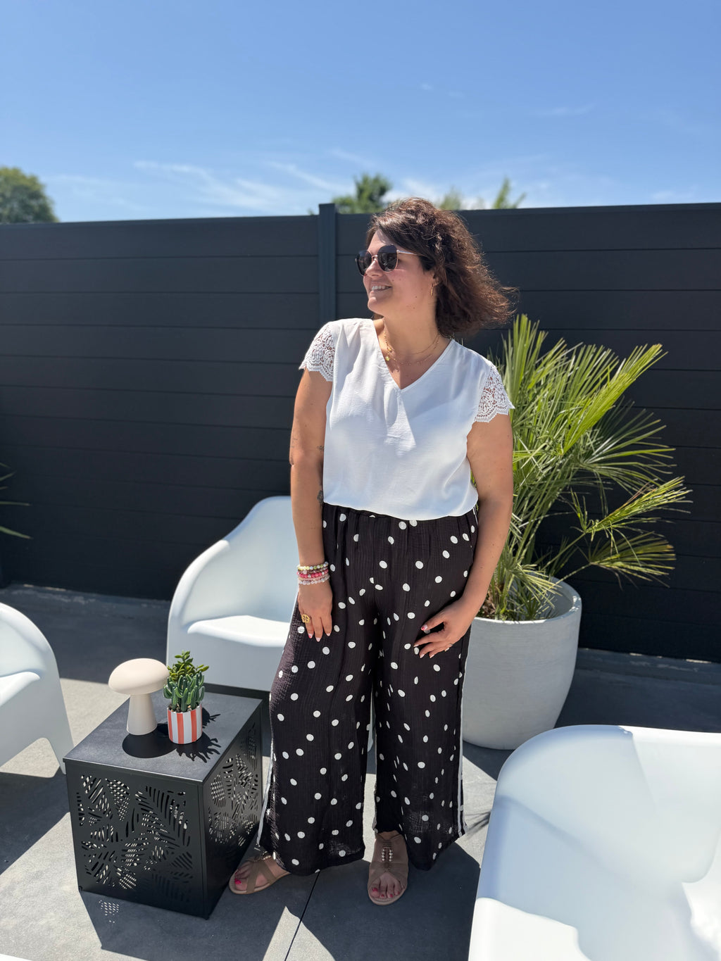 Pantalon noir fluide petits pois